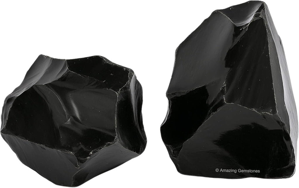 Amazing Gemstone Black Obsidian Rock Crystals and Healing Stones, Natural Raw for Tumbling and DIY, Obsidiana Negra Original (2 Pieces)