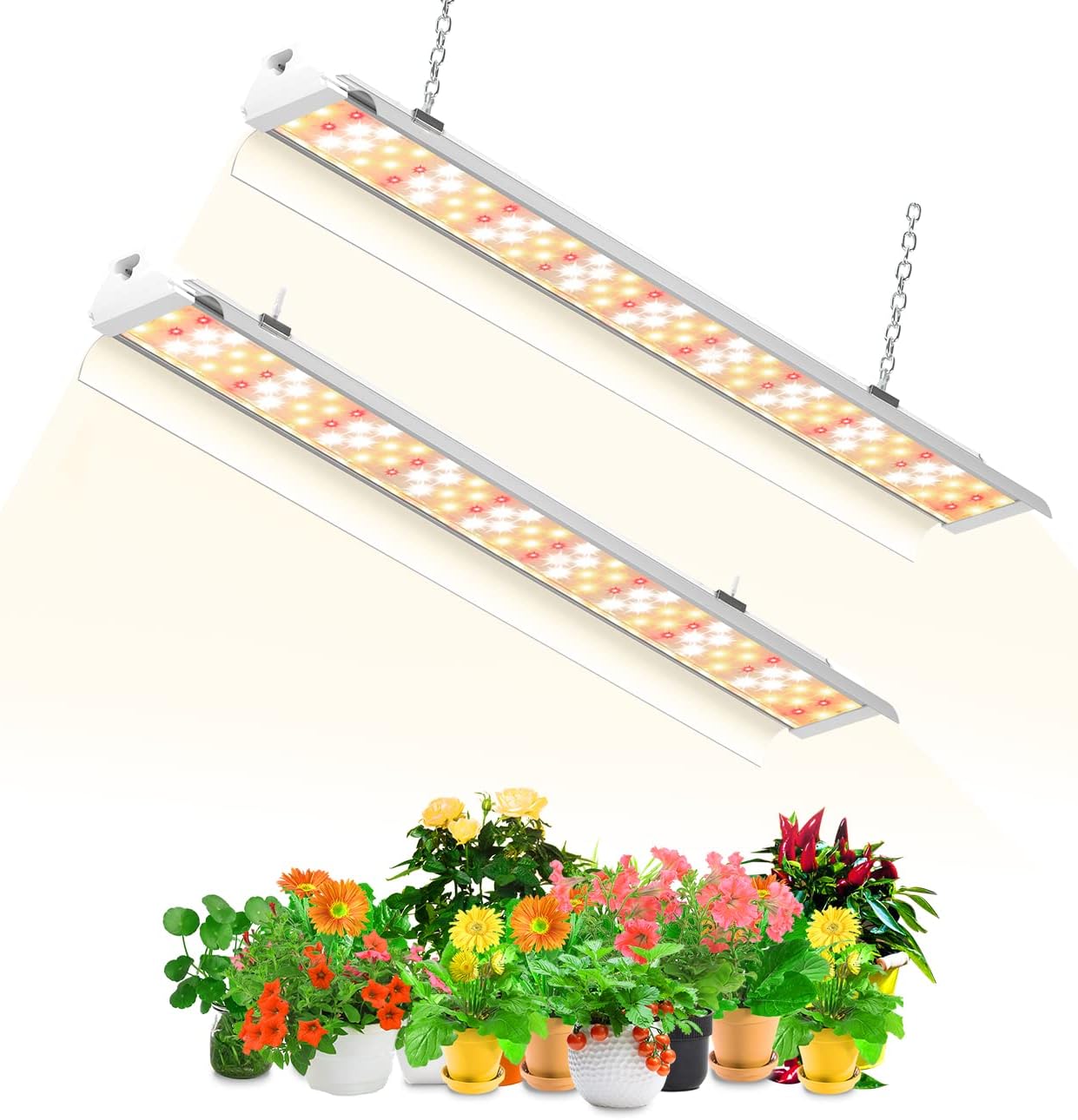 SZHLUX Grow Light 4FT 140W (2×70W, 800W Equivalent) Super Bright Full Spectrum Sunlight Plant Light, LED Grow Light Strips, Linkable Growing Lamp for Indoor Plants