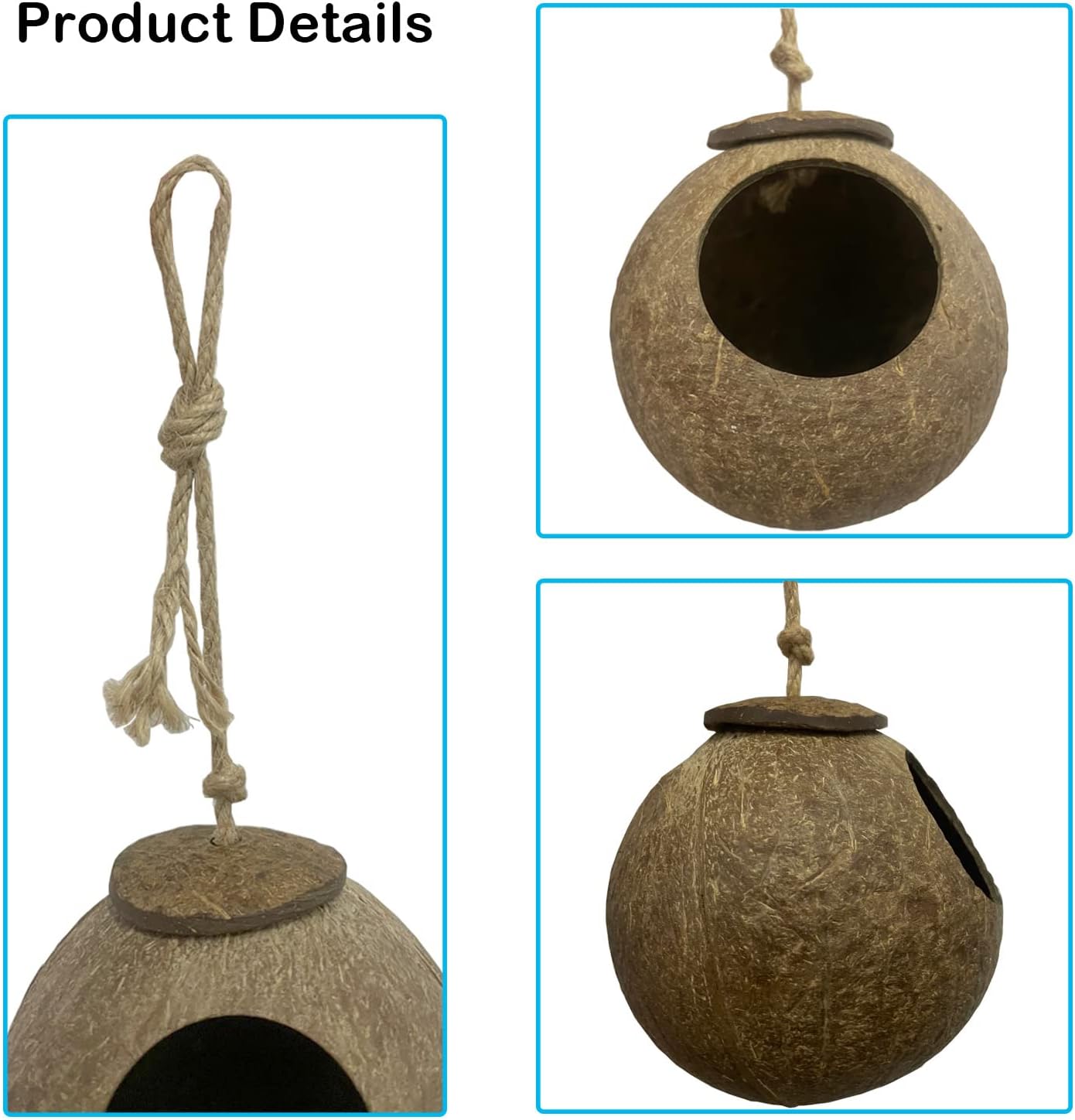 4 PCS Crested Gecko Coconut Hide Natural Lizard Coco Hut Reptile Hanging Nest Flexible Vine Habitat Decoration Bearded Dragon Terrarium Accessories for Tortoise Chameleon Snake Spider