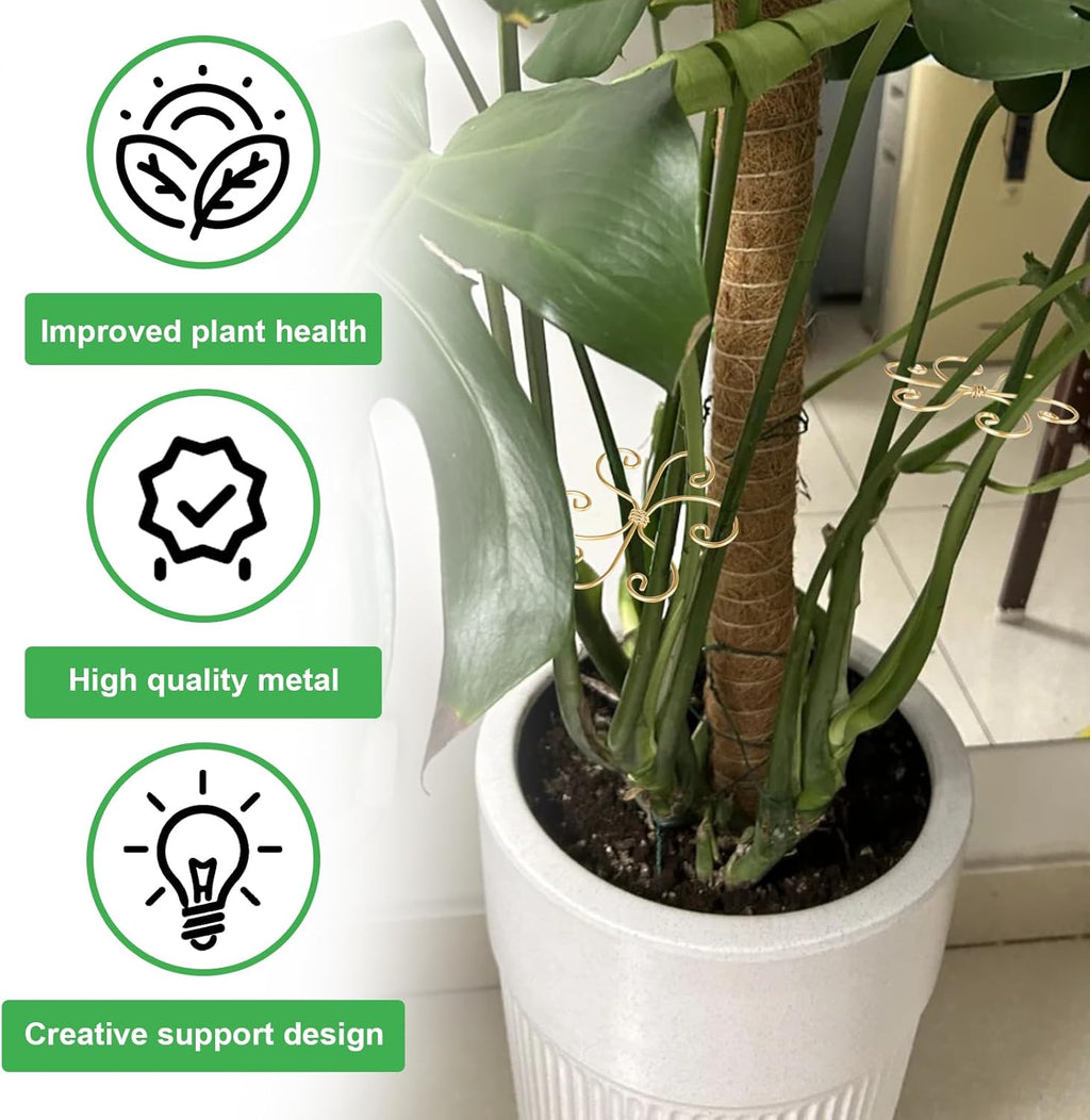6pcs Plant Stem Support, Iron Monstera Plants Support, Plant Stem Holder Support Unique Design Bamboo Clamp Set for Outdoor & Indoor Growing Climbing Plants Stabilization and Supports
