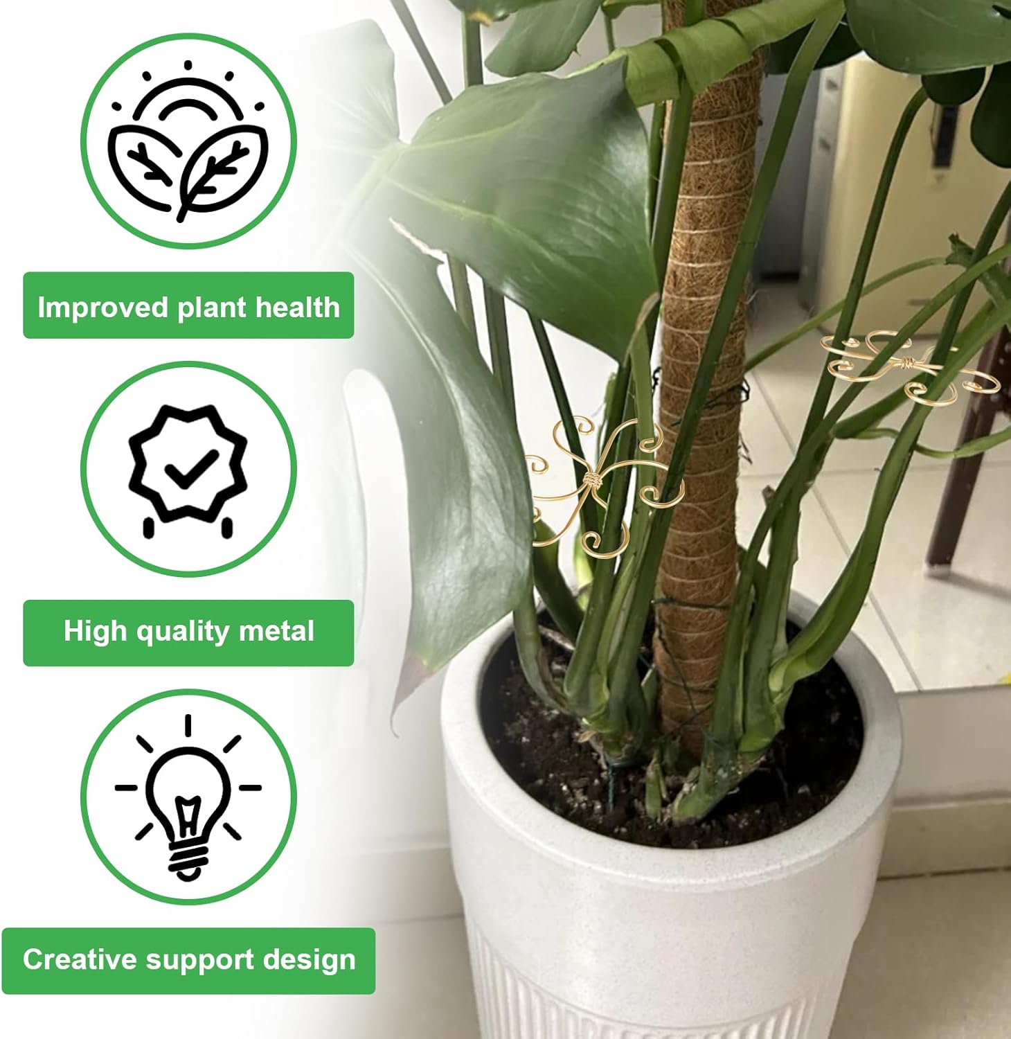 6pcs Plant Stem Support, Iron Monstera Plants Support, Plant Stem Holder Support Unique Design Bamboo Clamp Set for Outdoor & Indoor Growing Climbing Plants Stabilization and Supports