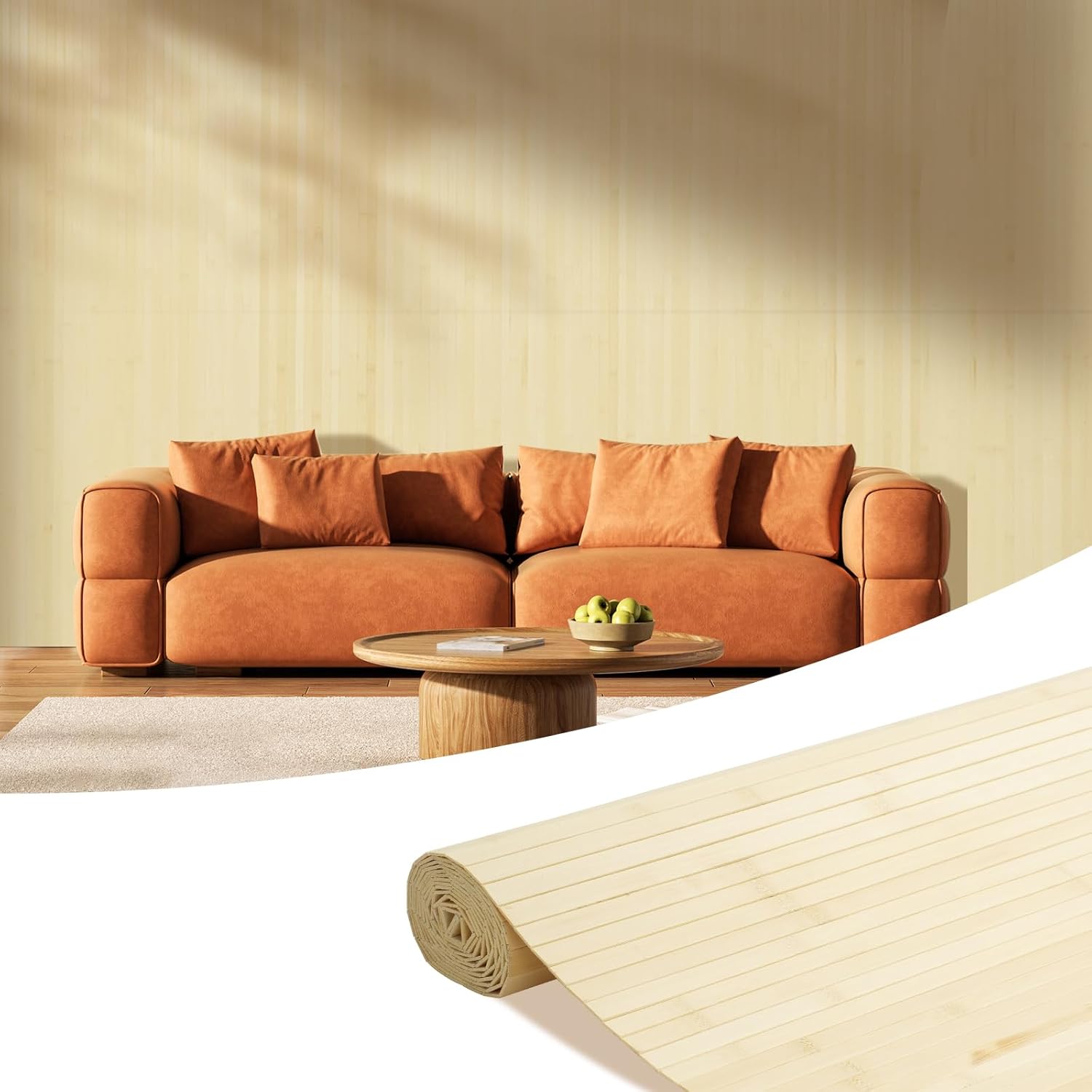 OUZUGIE 1 Pack 96x48 Inch Natural Bamboo Wall Panel – Raw Pole Wrap Paneling for Walls, Ceilings, Cabinets, Furniture – Ideal for Bedroom, Living Room & Office DIY Decor