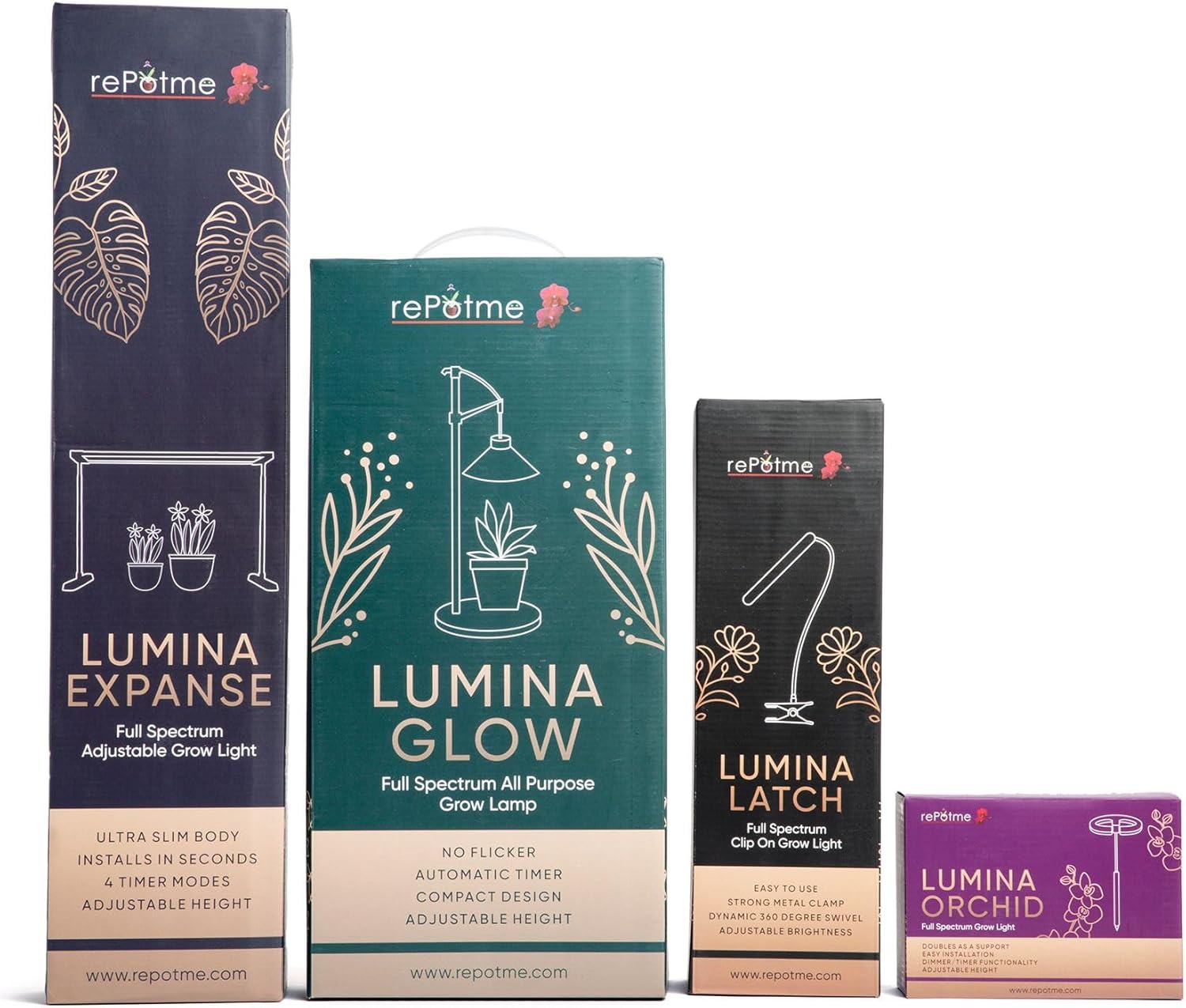 rePotme Lumina Glow - Grow Light for Indoor Plants - Full Spectrum LED Plant Light, White Accents, No Tools Required, White Grow Lamp