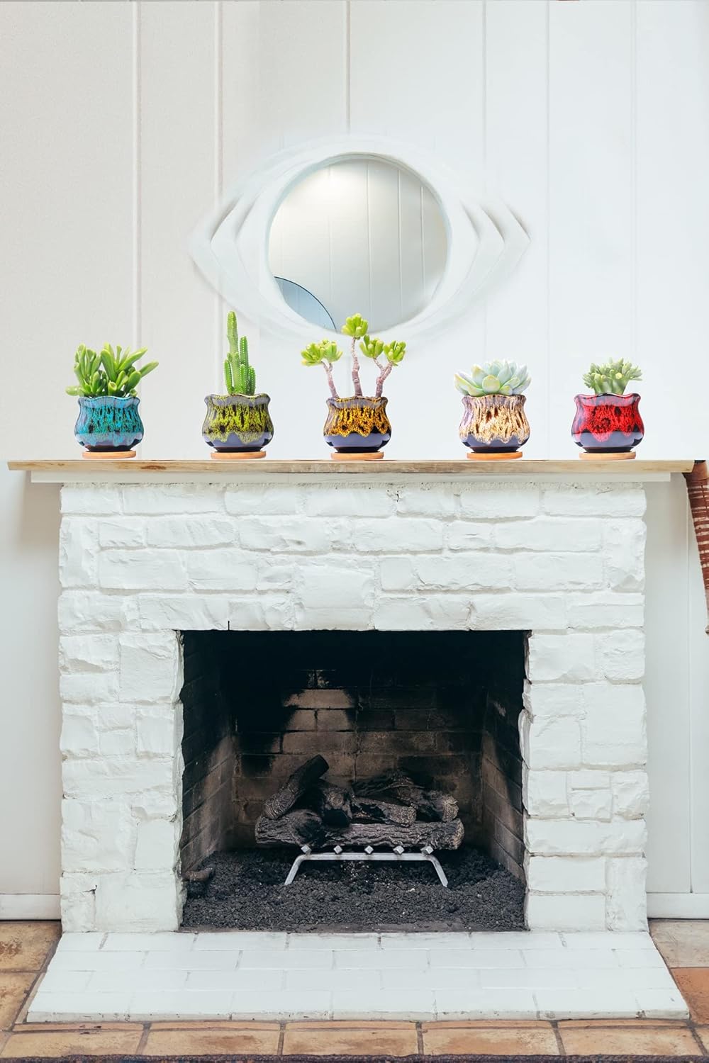 Cute Ceramic Succulent Garden Pots, Planter with Drainage and Attached Saucer, Set of 5 -Plants Not Included (Fambe)
