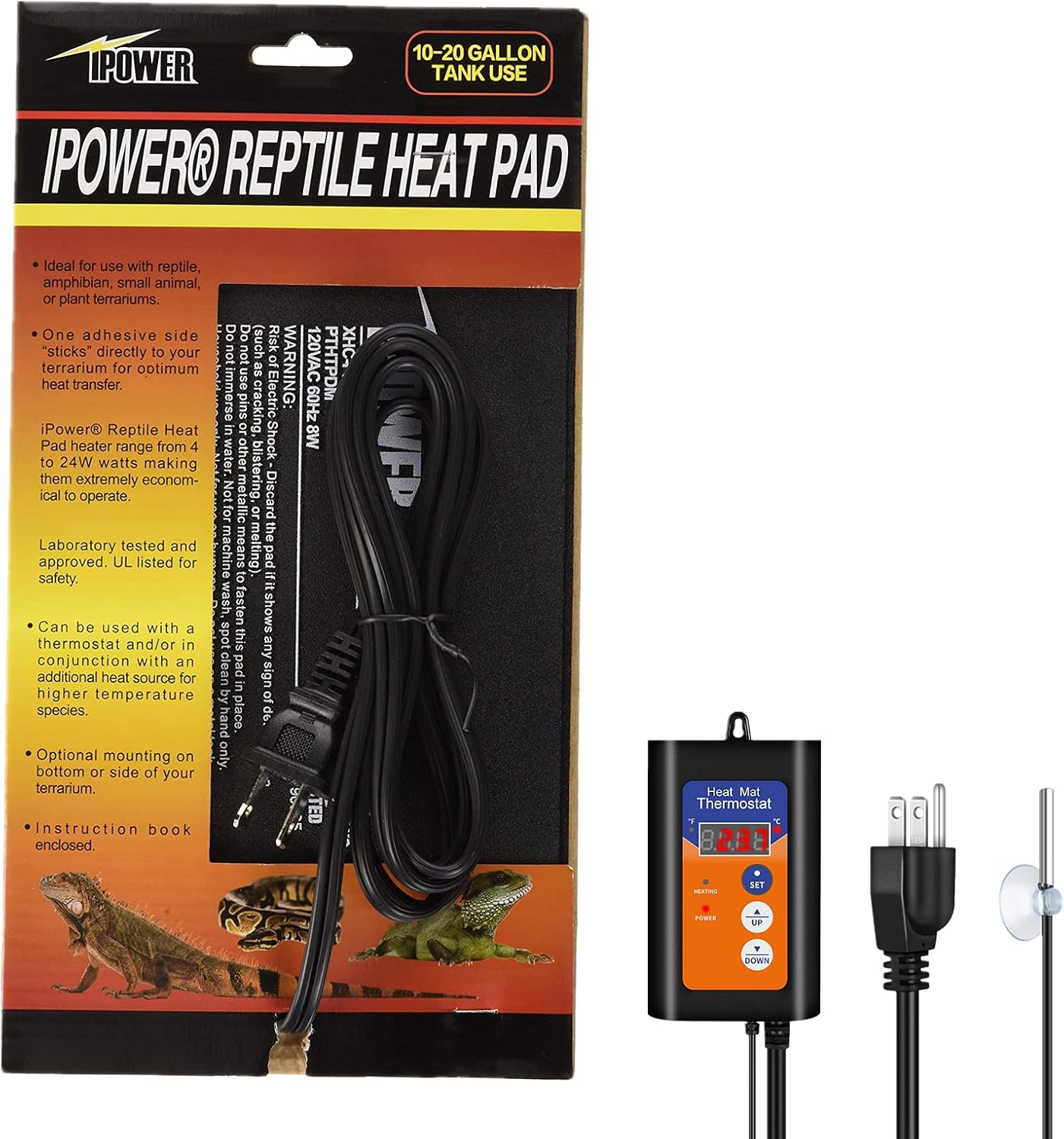 iPower 6X8 Inch Reptile Heat Pad Under Tank Heater Terrarium Warmer Heating Mat and Digital Thermostat Controller for Turtles Lizards Frogs and Other Small Animals