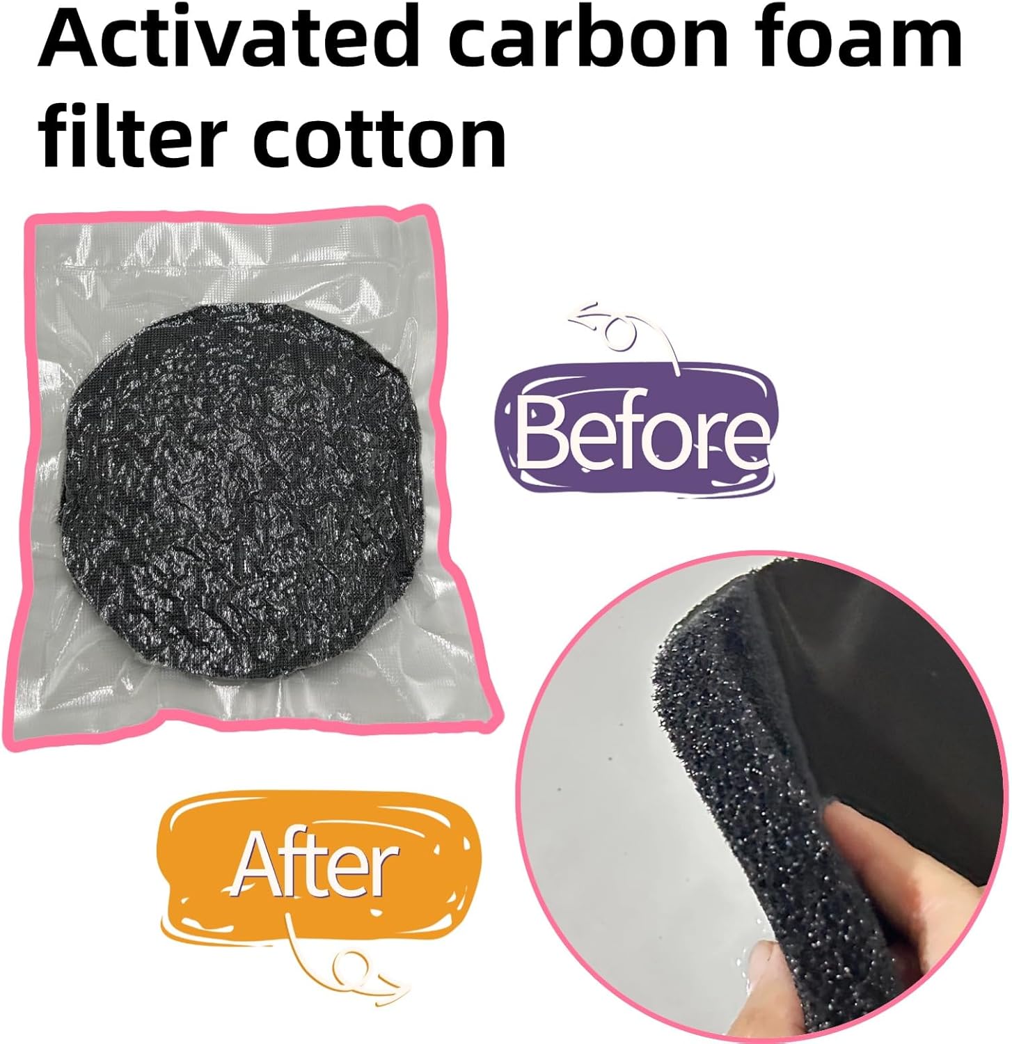 6-Pack Foam Filter Pads, Carbon Filter Pads Compatible with Fluval FX4/FX5/FX6 Canister Filters, Replacement Carbon Impregnated Foam Aquarium Filter Accessories
