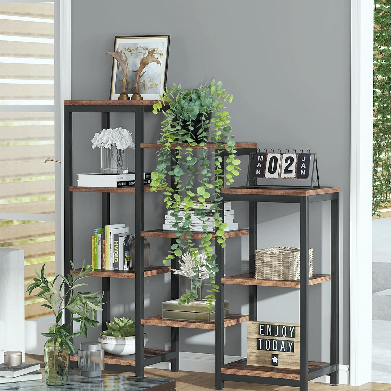 LOYWREE 2 Pack Fake Hanging Plants Artificial Eucalyptus Small Potted Long Vine Plant for Indoor and Outdoor Shelves, Walls, Rooms, Homes, Offices, and Gardens Decor (Black Pot)