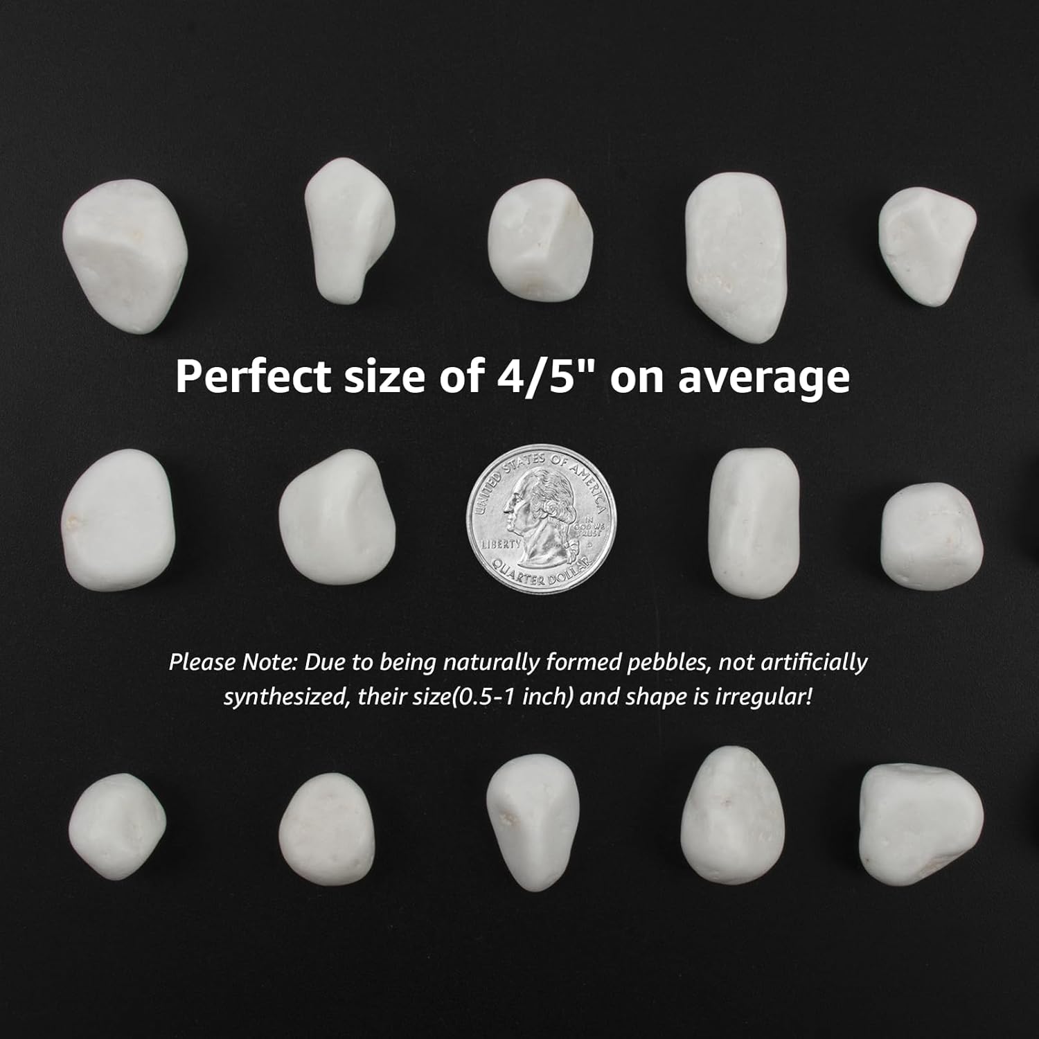 20 lbs White Polished Garden Stones, 0.5-1 Inch Decorative Rocks for Landscaping, Pathways, Yard Borders, Pots, Aquarium Decoration, and DIY Craft Projects (Pure White, Weight: 20 LB)