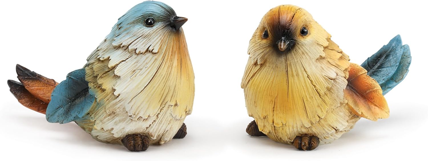 Napco Imports Watchful Bird Sapphire, Goldenrod 5.25 x 3.25 Resin Tabletop Figurines, Set of 2