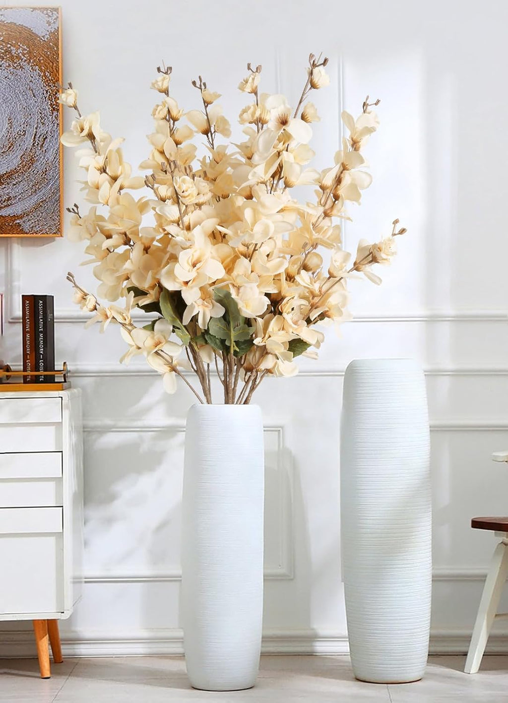 6PCS Champagne Delphinium Artificial Flower Lifelike Faux Larkspur Silk Flowers Plant 35.43'' Long Stem Blossoms Flowers for Tall Vase Floral Arrangements Home Table Wedding Decor(Champagne)