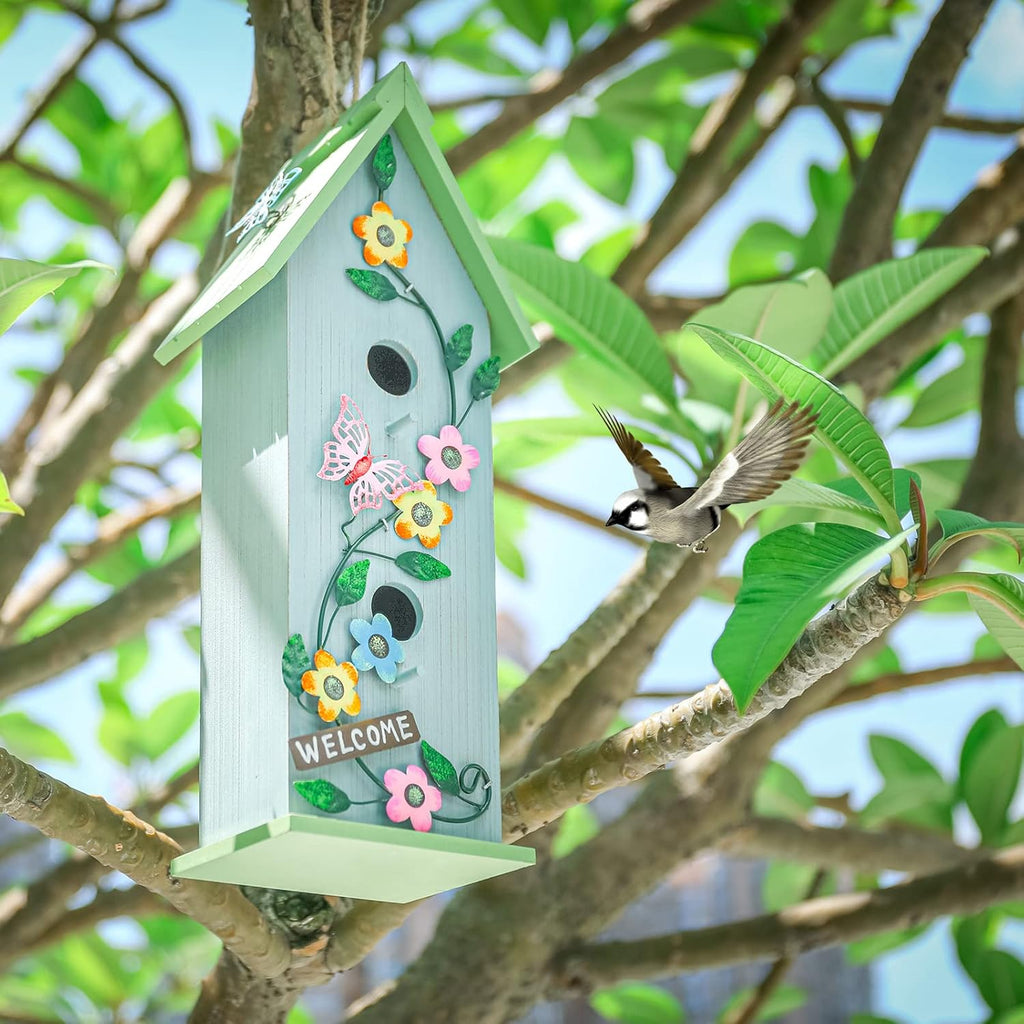 Yinns Hanging Birdhouse for Outdoor, Garden Decorative Wooden Bird House, Colorful Flower Two-Tiered for Hummingbird Small Bird