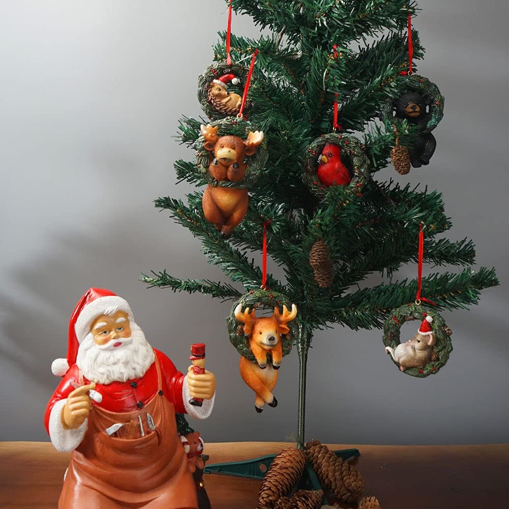 Christmas Small Animal Wreath Swing Ornament Hanging Decor for Xmas Tree Home Office Room Decoration with String (New, Pack of 6)