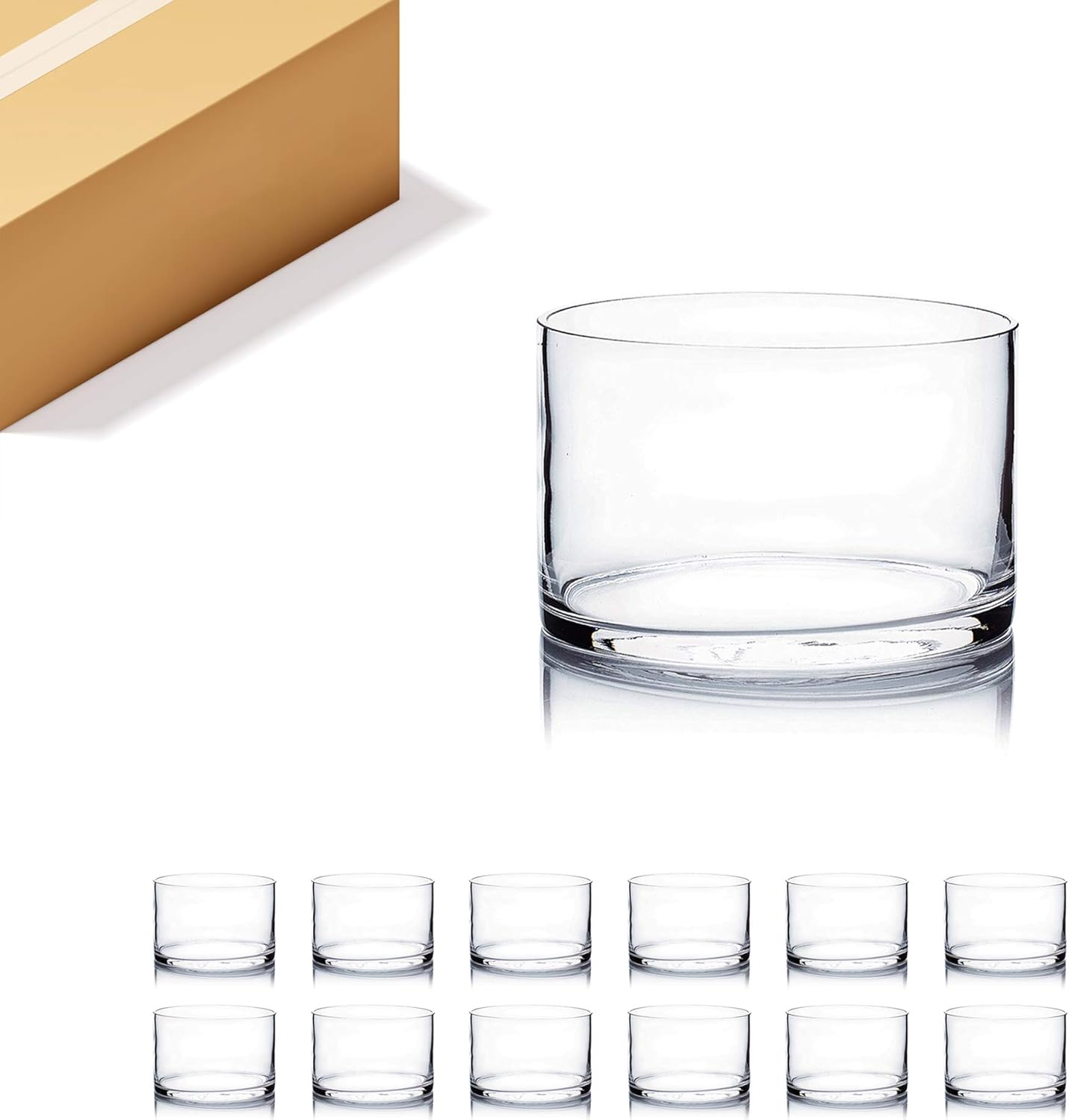 WGV Cylinder Vase Bulk, Width 6", Height 4", Clear Glass Container Terrarium Candle Holder for Wedding Centerpiece, Party Event, Home Office Decor, 12 Pieces