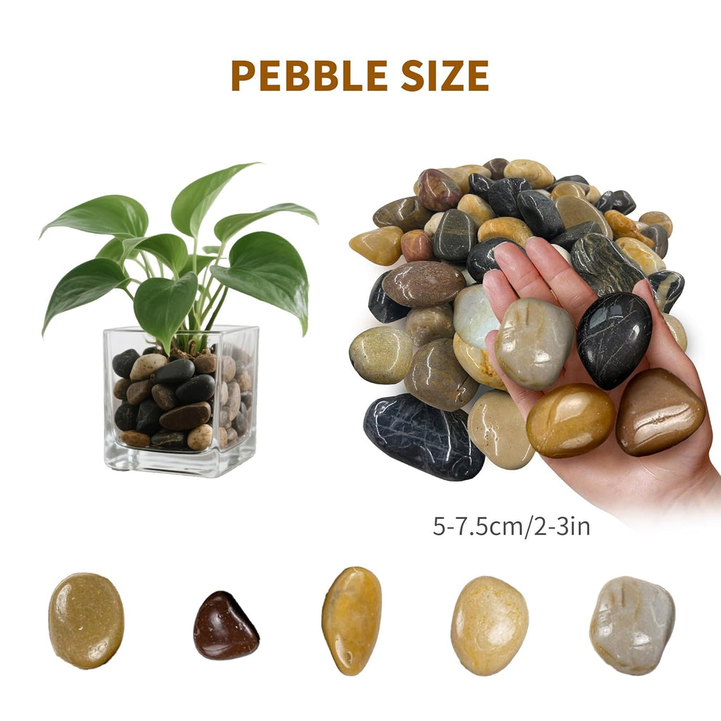 40 lbs Natural Polished River Rocks, 2-3 Inch Mixed Color Decorative Pebbles for Landscaping, Aquarium, Succulent Drainage, Plant Vase & Garden Decor (colorful-40LB)
