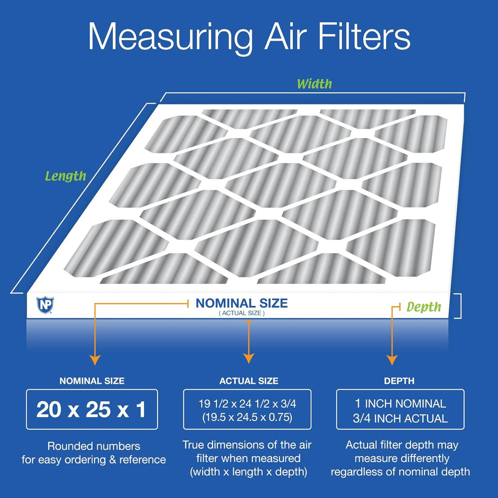 Nordic Pure 20x25x1 (19 1/2 x 24 1/2 x 3/4) Furnace Air Filters MERV 12 Pleated Plus Carbon 2 Pack