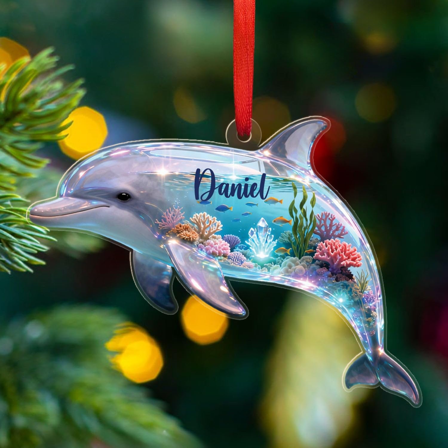 Personalized Dolphin Christmas Ornament Ocean, Cute Sea Ocean Animal 2D Shape Ornament, Marine Enthusiasts Keepsake Gift for Sea Animal Lovers Baby, Customized Names Dolphin Ornaments 2025