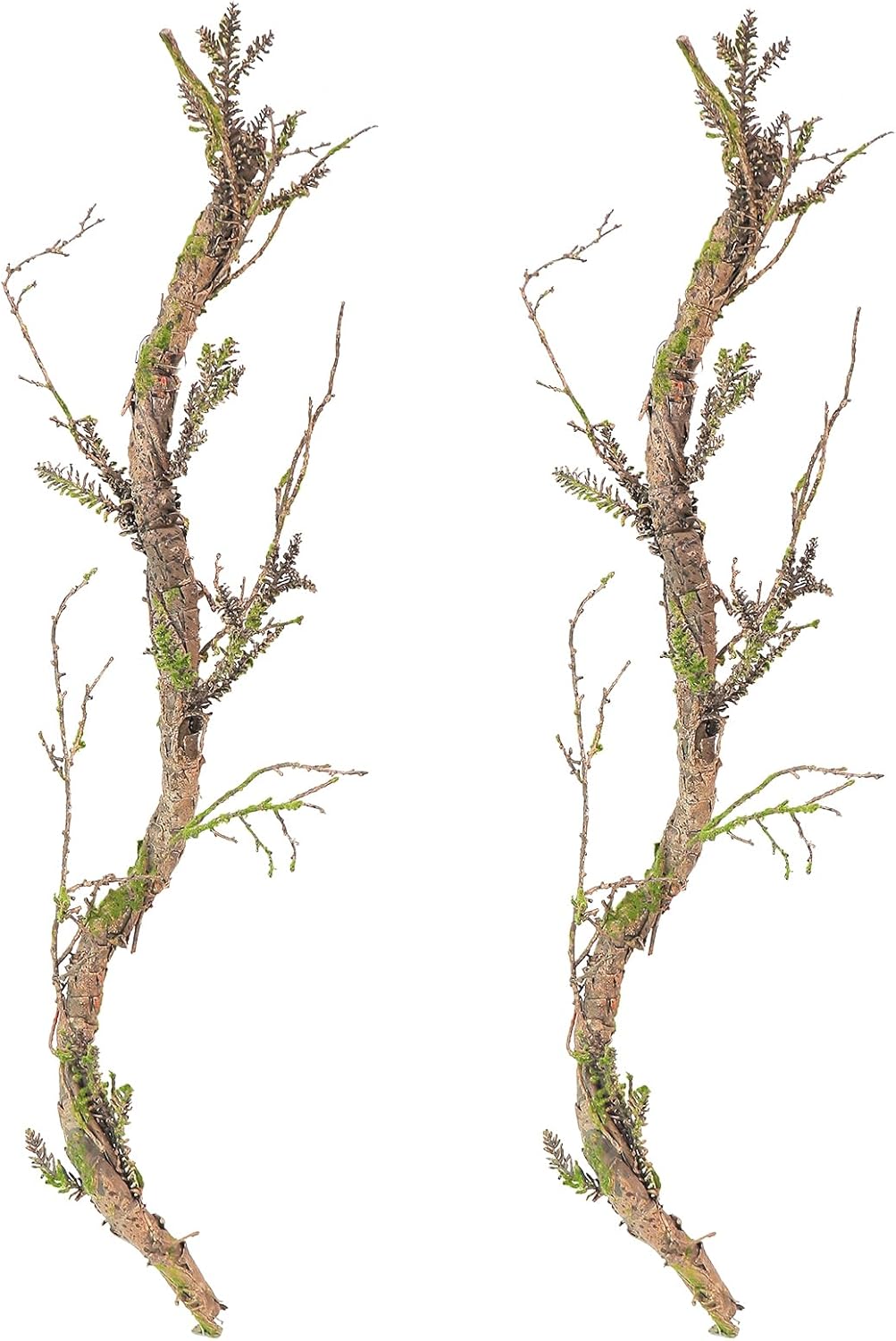 2Pcs 39.4inch Thick Bendable Artificial Tree Trunk Fake Large Wood Branches Twig Moss Grape Vine Garland Twisted Stick For Craft Terrarium Outdoor Hanging Mantel Reptile Climbing Wall Christmas Decor