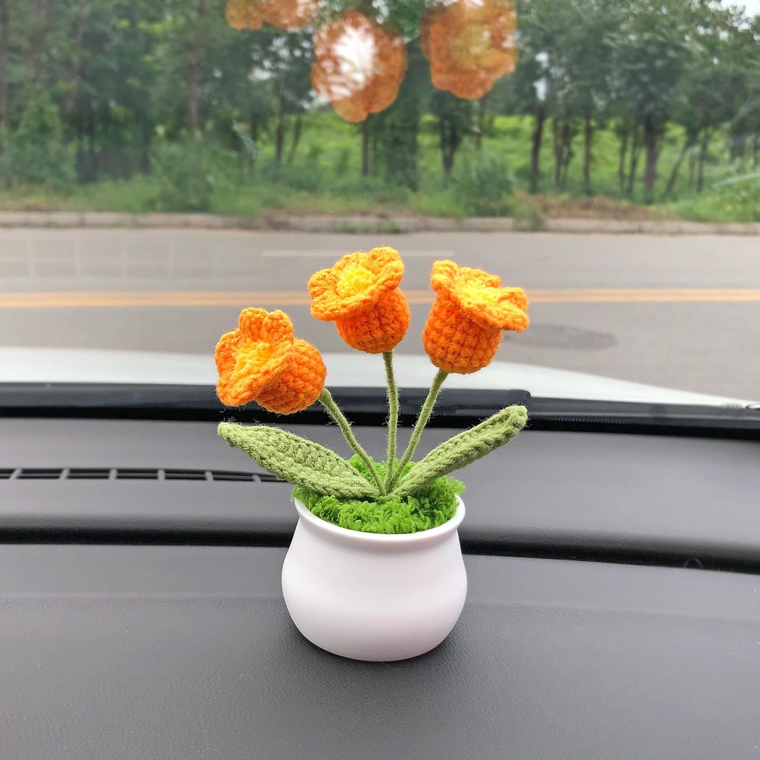 Crochet Flowers Cute Little Flower, Farmhouse Fall Decor, Autumn Gifts for Women and Home, Thanksgiving, Halloween, Christmas, Office Desk Decoration (Orange Lily of The Valley)