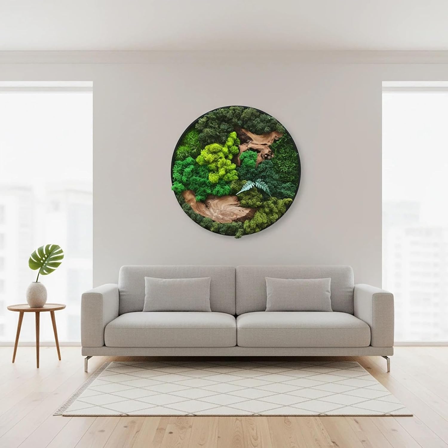 vadmepiop Natural Preserved Moss Wall Art with Real Wood Frame, Handcrafted Maintenance-Free Moss Wall Panel for Home Decor, Office, Restaurant, Bar & Cafe (Round, 11.81in)