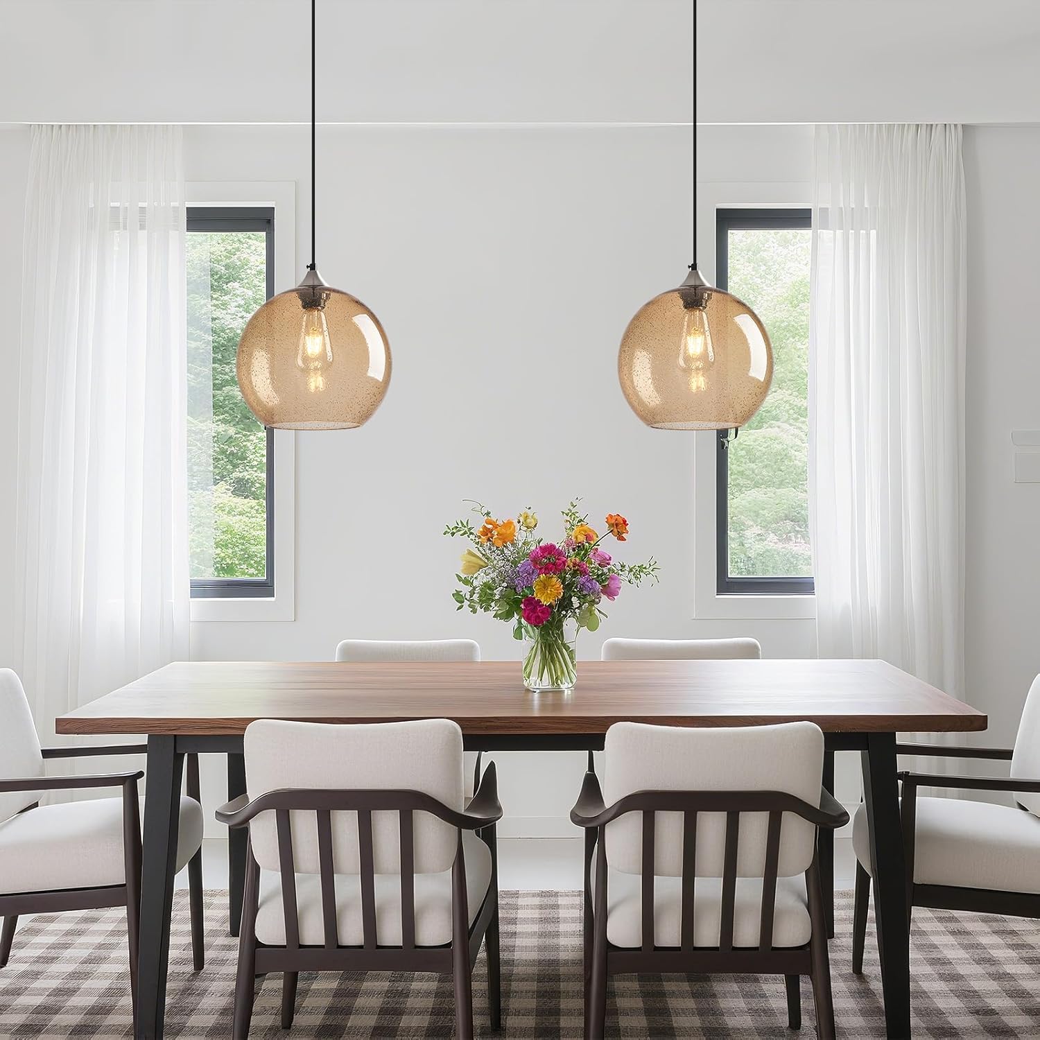 Light Brown Glass Pendant Lights Kitchen Island Globe Pendant Light Fixtures Modern Pendant Lighting for Bedroom Living Dining Room Light Fixture (9.84 in, 1 Pack)