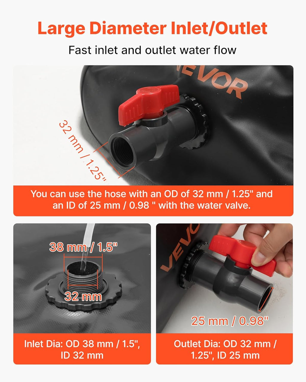 VEVOR Water Storage Bladder, 87 Gallon (330L) Water Storage Container Tank, 1000D PVC Large Capacity Soft Bag Bladder, Collapsible Portable for Garden Irrigation, Camping, RVs, Emergency Use - Black