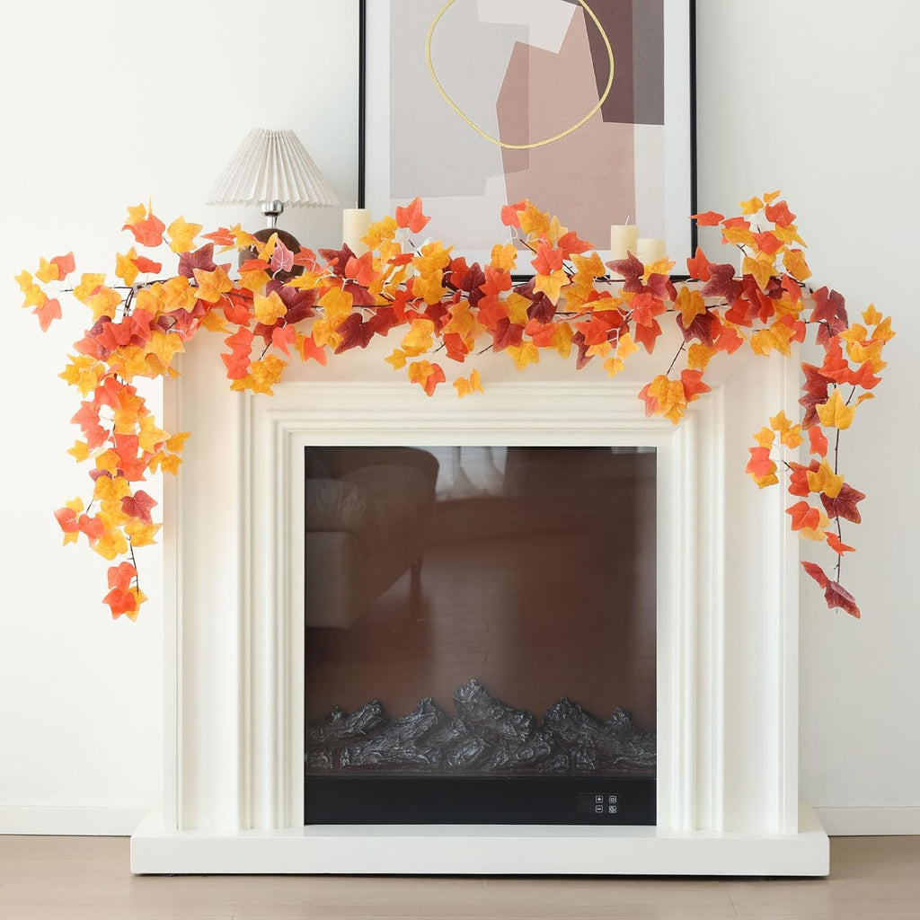 Mizii 3 Strands Artificial Vines Fall Ivy Garland 74" Fake Vine with Silk Leaves Faux Hanging Plants Greenery Decoration for Outdoors Wedding Party Indoor Bedroom Home Wall Room Fall Decor (Fall Ivy)