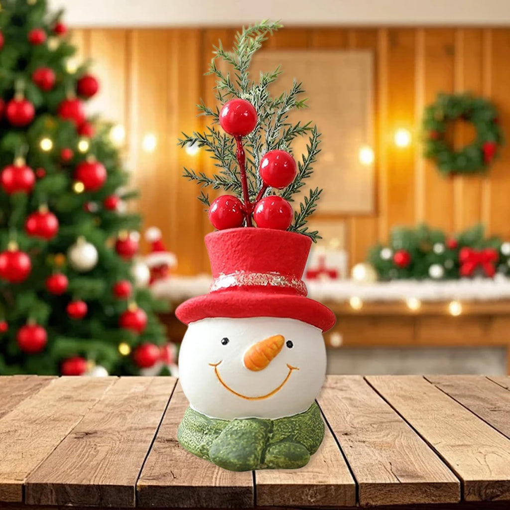 Christmas Table Decor - Artificial Mini Christmas Tree Decorations for Tables Fake Red Berry ＆ Pine Branch with Cute Box Base for Winter Indoor Home Table Fireplace Mantel Decorations