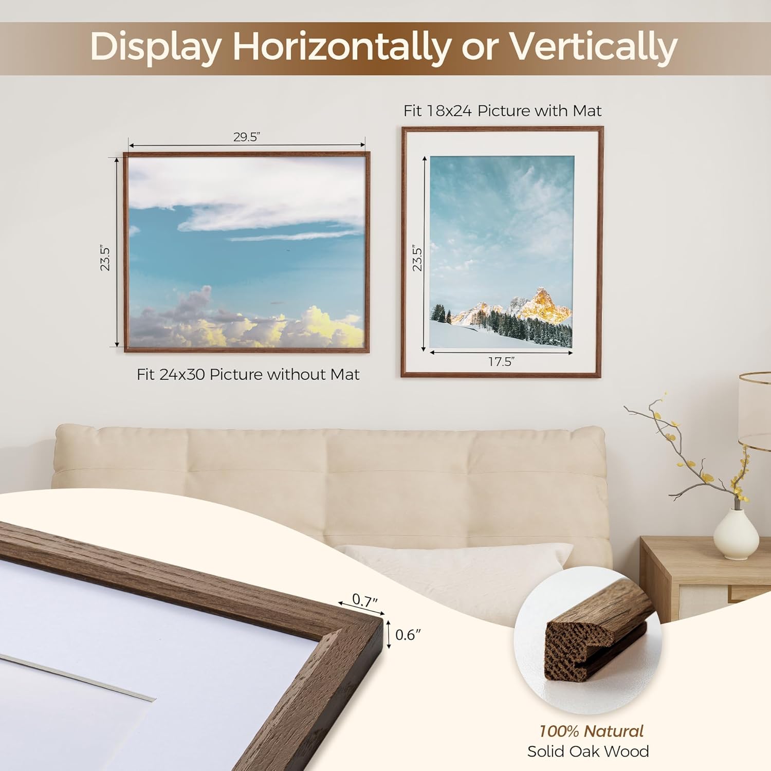 Fun Memories 24x30 Poster Frame, Solid Oak Wood Picture Frames, Modern Photo Frame for Wall 24x30 with 18x24 Mat, High Definition Plexiglass & Wall Hook Included (Walnut, 2 Pack)