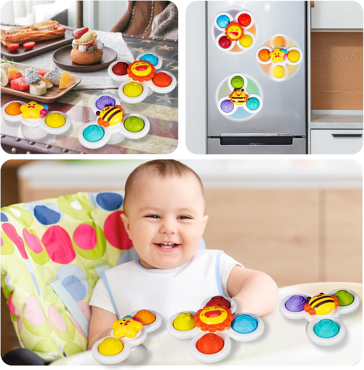 ALASOU 3PCS Pop Suction Cup Spinner Toys for 1 Year Old Boy Girl|Novelty Spinning Tops Toddler Stocking Stuffers|Baby Bath Toy for Kids Ages 1-3|1 Year Old Boy Christmas Birthday Gift for Infant