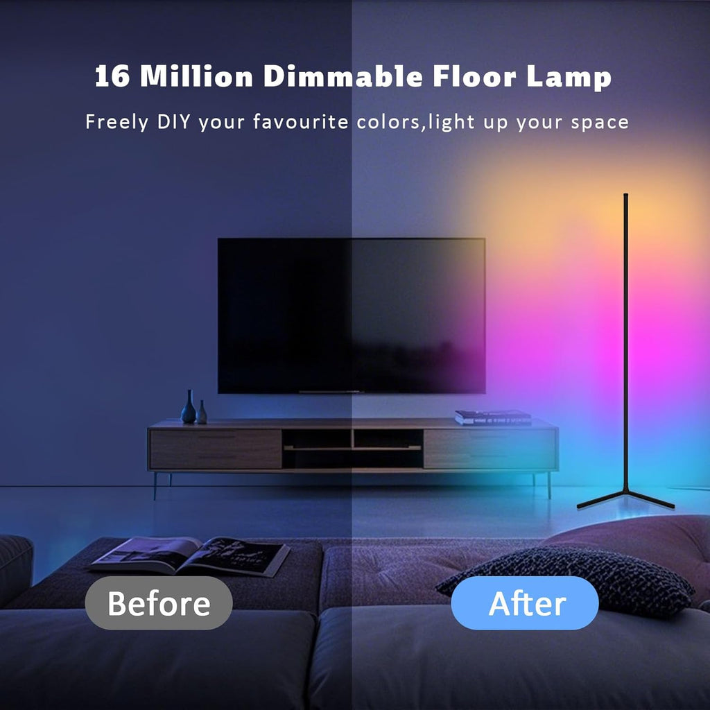 LED Corner Floor Lamp, 68+ Scenes, 16 Million Colors Corner Light with App & Remote Control, Smart RGB Ambient Lighting with Music Sync, Mood Lighting for Bedroom, Living Room Gaming Room