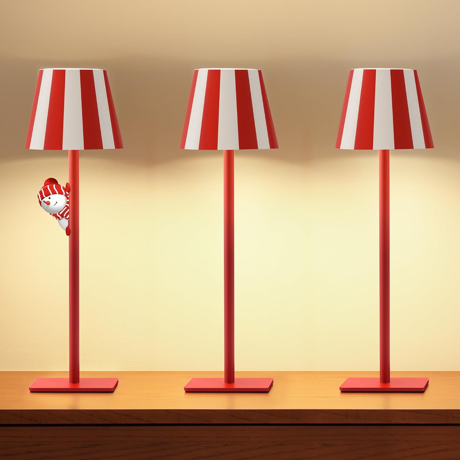 UME 3 Pack Cordless Table Lamp, Battery Operated Lamp - Portable Waterproof Rechargeable Table Lamp w/ 3 Color Temps & Stepless Dimming for Dinner, Desk, Cafe, Outdoor (Christmas Red)