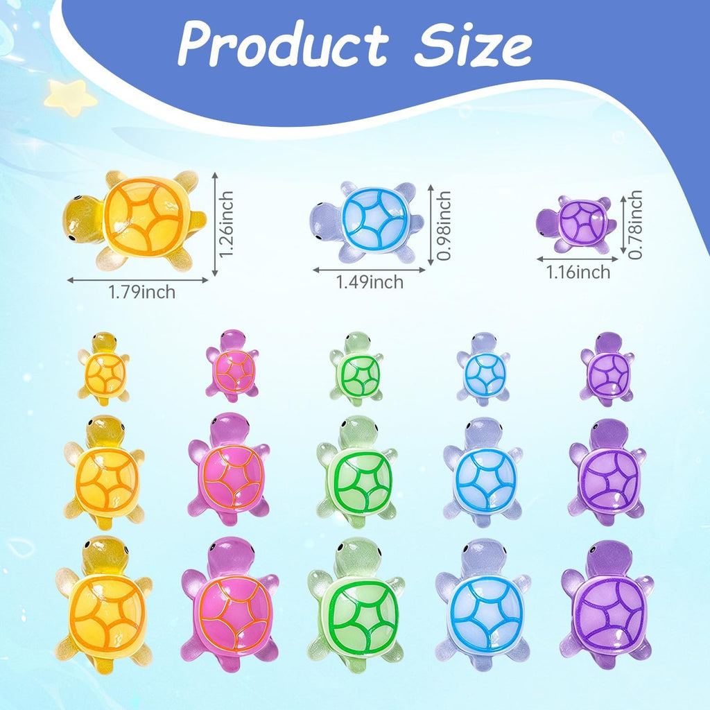 15pcs Luminous Mini Resin Turtles, Cute Tiny Turtle Figurines Glow in The Dark, for Fairy Garden Accessories, Cake Topper, Ocean Animal Theme Decor, DIY Outdoor Micro Landscape, Hidden Game