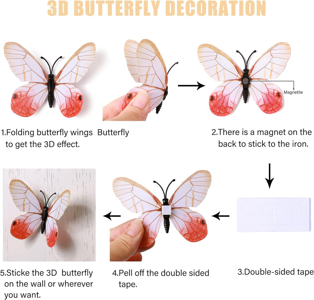 LiveGallery 72 PCS 6 Colors Removable 3D DIY Beautiful Butterfly Wall Decals Colorful Butterflies Art Decor Wall Stickers Murals for Kids Baby Boy Girls Bedroom Classroom Offices (White2)