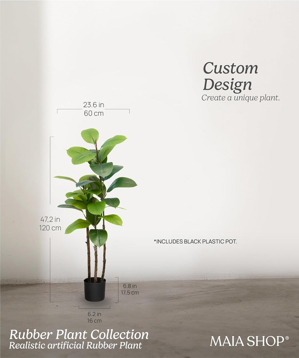 Maia Shop 4FT Tall Artificial Rubber Tree for Home and Office Decoration, Decorative Artificial Tree Hyper-Realistic Trunk, 47 inches