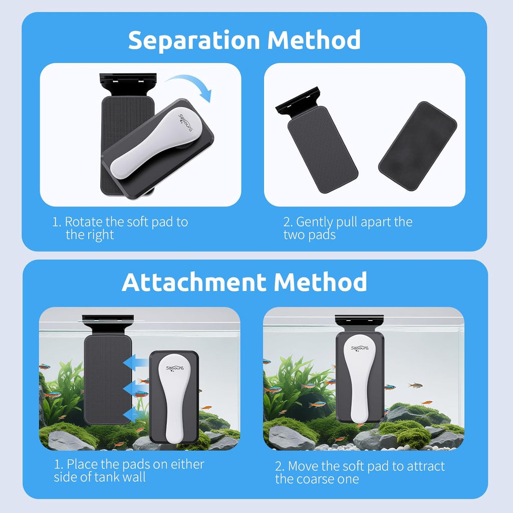 SEAOURA Magnetic Aquarium Glass Cleaner，Algae Scraper for Aquarium Fish Tank， Fish Tank Algae Clean Brush Dual-Sided Side Floating Aquarium Magnetic Brush (M)