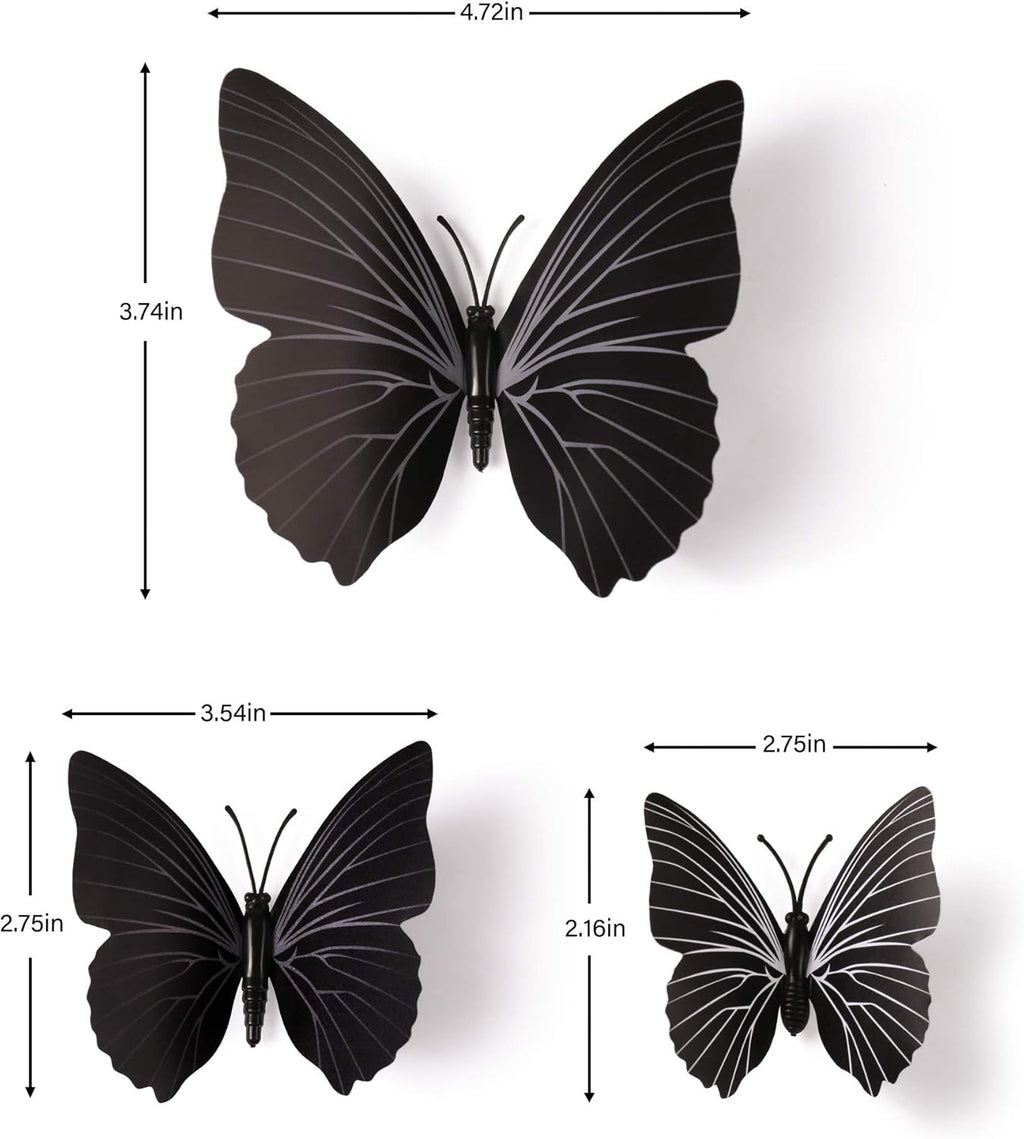 LiveGallery 72 PCS Black Removable 3D DIY Beautiful Butterfly Wall Decals Colorful Butterflies Art Decor Wall Stickers Murals for Kids Baby Boy Girls Bedroom Classroom Offices (Black)