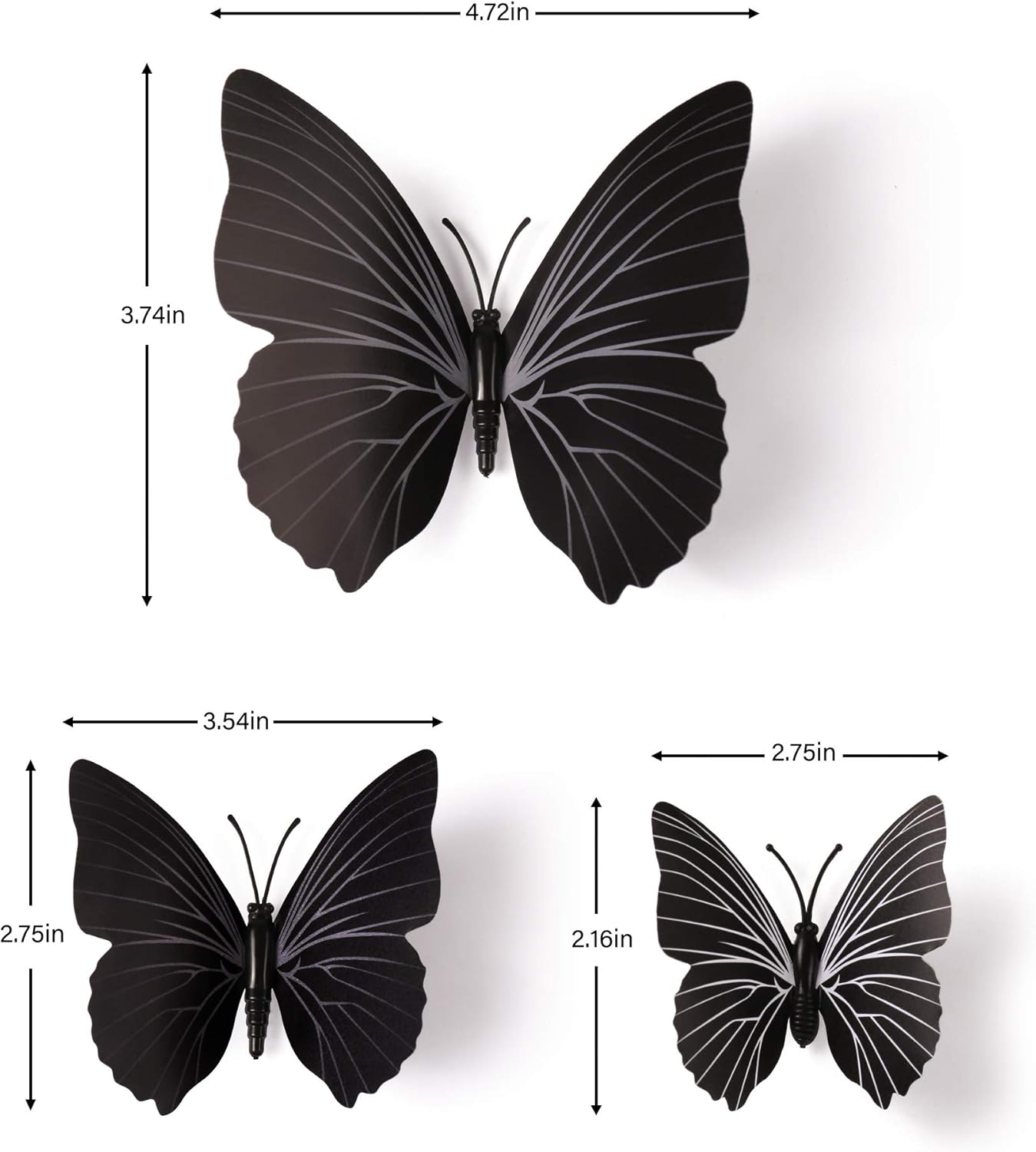 LiveGallery 72 PCS Black Removable 3D DIY Beautiful Butterfly Wall Decals Colorful Butterflies Art Decor Wall Stickers Murals for Kids Baby Boy Girls Bedroom Classroom Offices (Black)