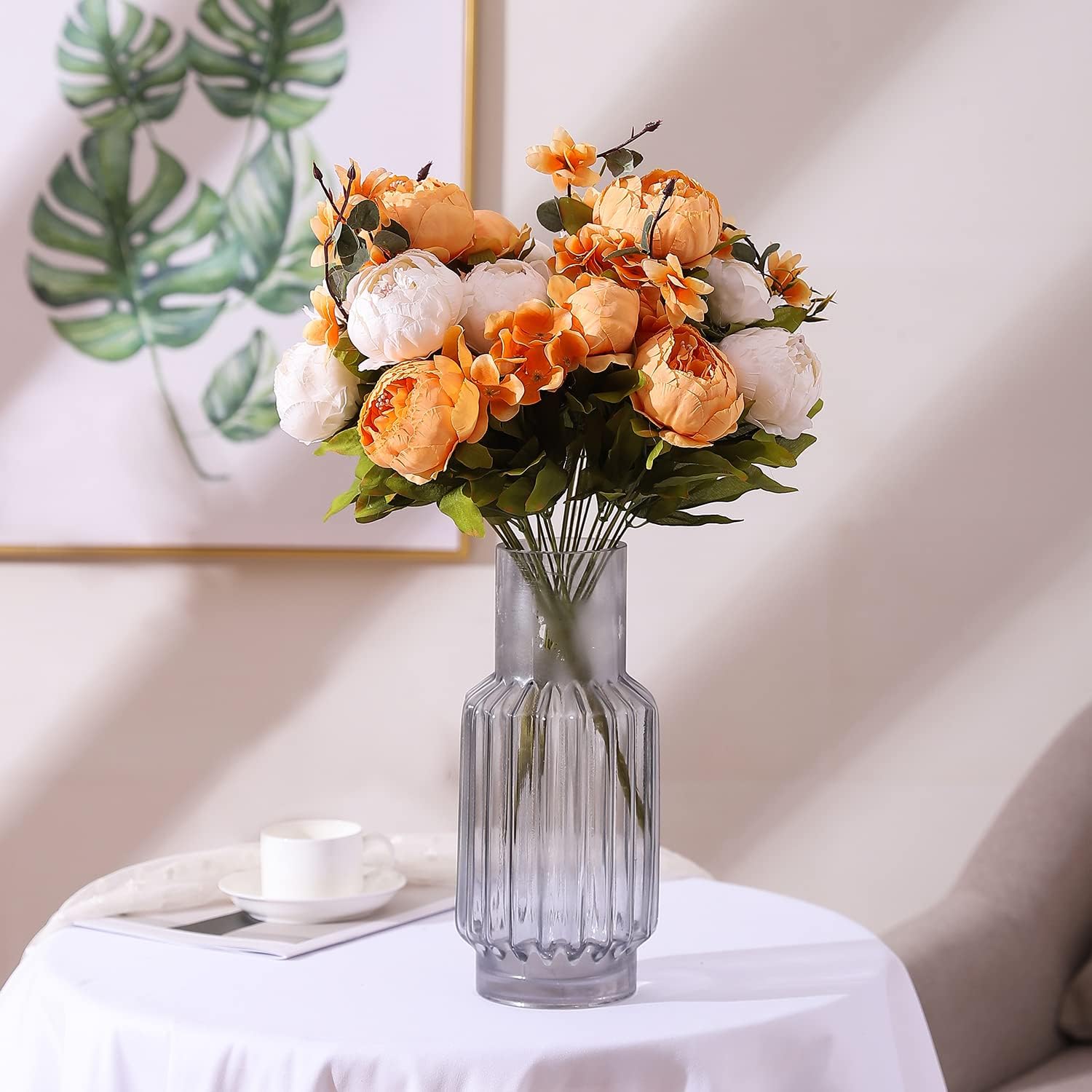 Duovlo Artificial Peony Silk Flowers Fake Flowers Vintage Wedding Home Decoration,Pack of 1 (New Orange)