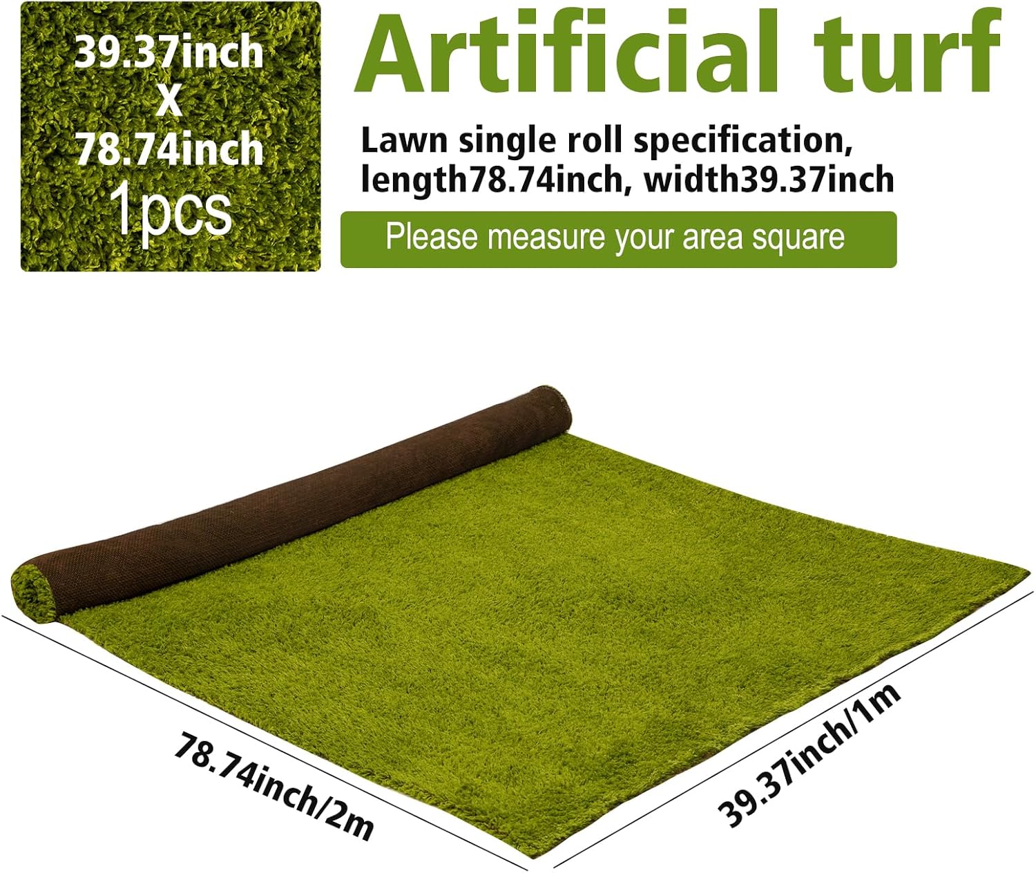Artificial Grass Mat 4x3.3 Ft - Realistic & Soft Synthetic Turf, Fake Grass Carpet for Indoor Outdoor Use, Backyard, Patio, Balcony Decor (Pastoral Green)