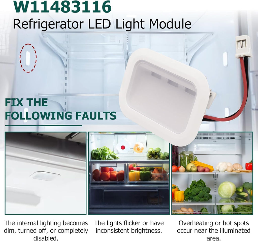 W11483116 Refrigerator LED Light Module Compatible with Whirlpool Kitchen Aid Replaces W11228040 4961291 AP6990551 PS16221108 EAP16221108