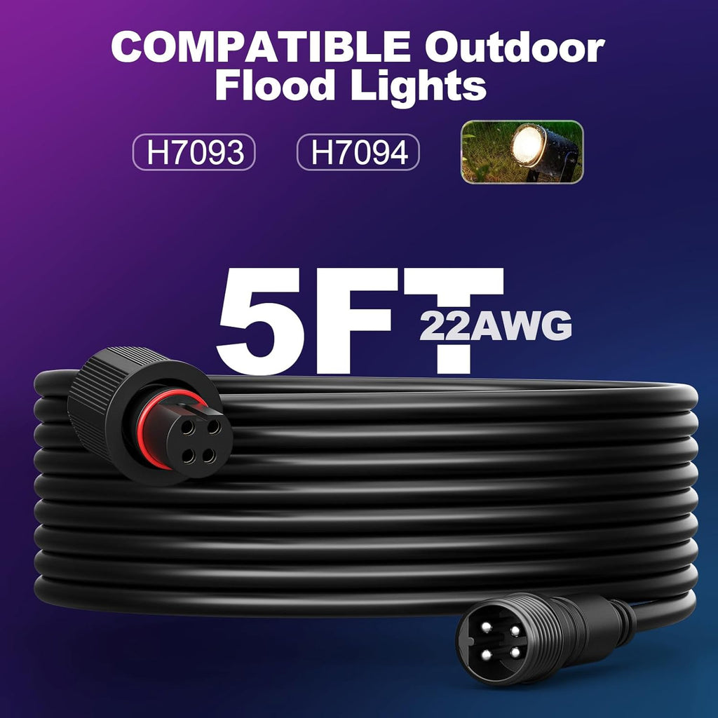 5FT Extension Cable for Go-ee Outdoor Spot Lights 2, IP68 Waterproof Extension Cord Compatible with Go*ee ‎H7093 H7094-4 Pin Plug Patio Decorations (5FT 2Pack)