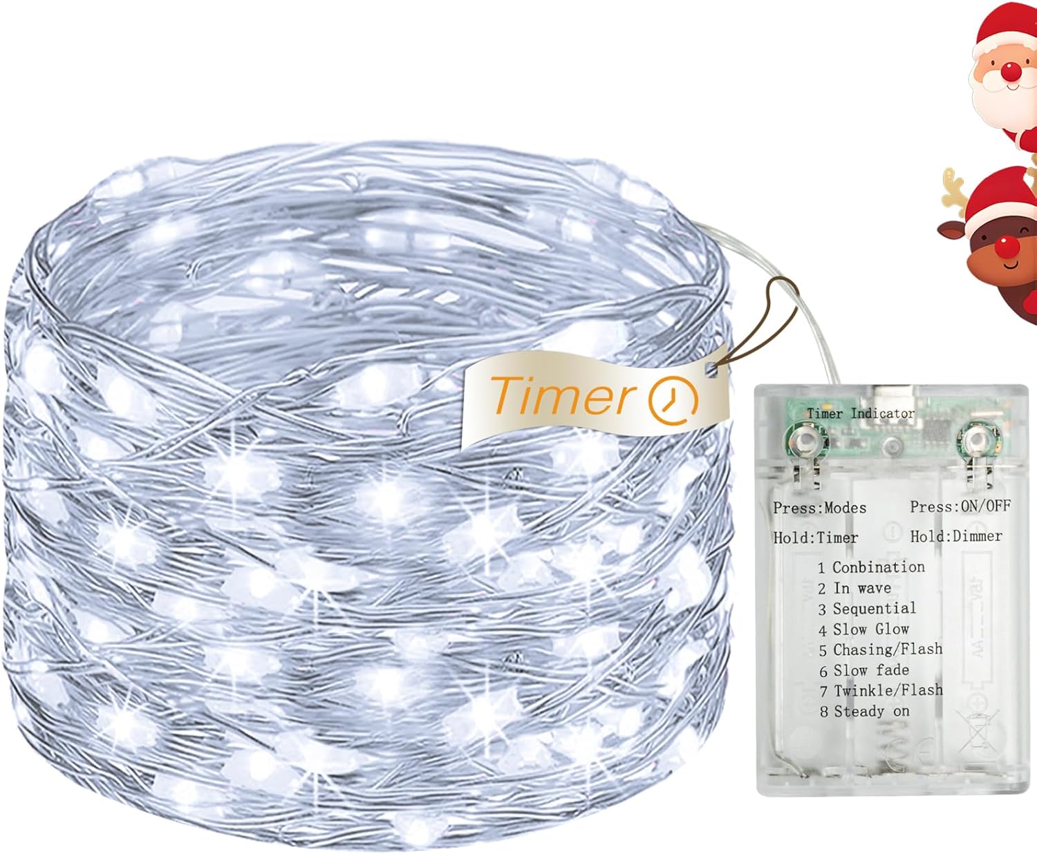 16FT 50 LED Fairy Lights Battery Operated with Timer, 8 Modes USB Mini Twinkle Light, Small String Lights for Christmas Tree Wreath Vase Bedroom DIY Wedding Party Decorations-Cold White