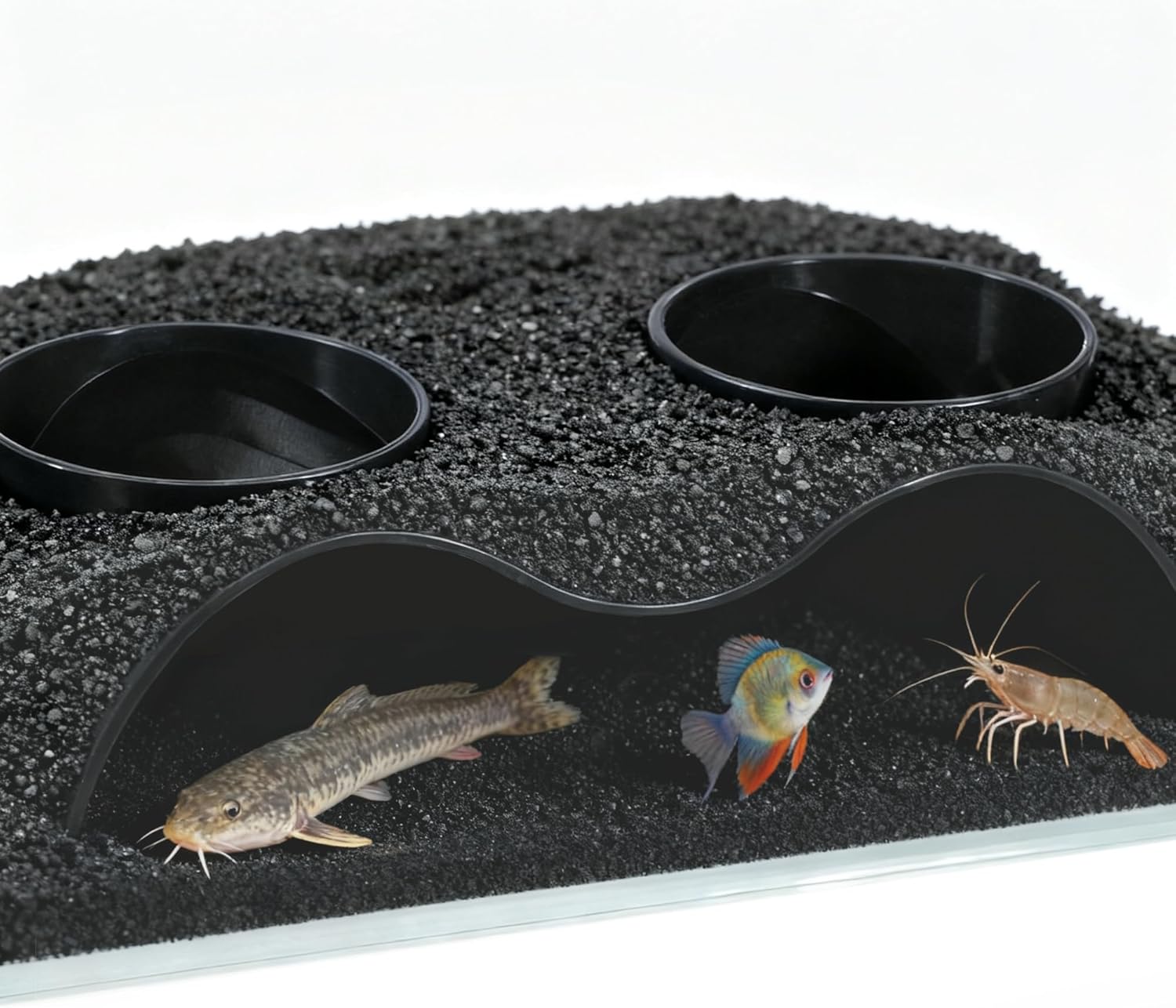 Aquarium Decor, Underground Tunnel Cave with Holes for Viewing, Fish Tank Decoration Hideout, for Cory Catfish, Shrimp, Loach and Pleco, Black