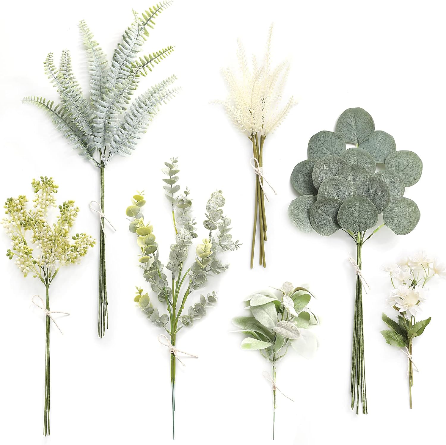 Serra Flora Artificial Greenery Spray Box Set(Pack of 46pcs) with 7 Kinds of DIY Wedding Bouquet Filler Table Centerpieces and Floral Arrangement (Dusty Green)