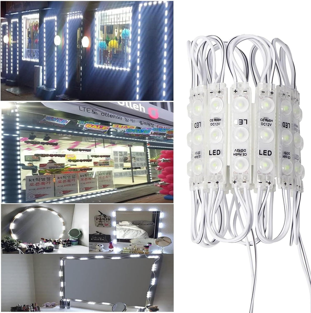 LED Module, 200pcs 100 Ft 3 LED Sign storefront Lights Module White Super Bright 2835 SMD IP65 Waterproof for Advertising Signs with Tape Adhesive Backside (White Light,NO Power Supply)