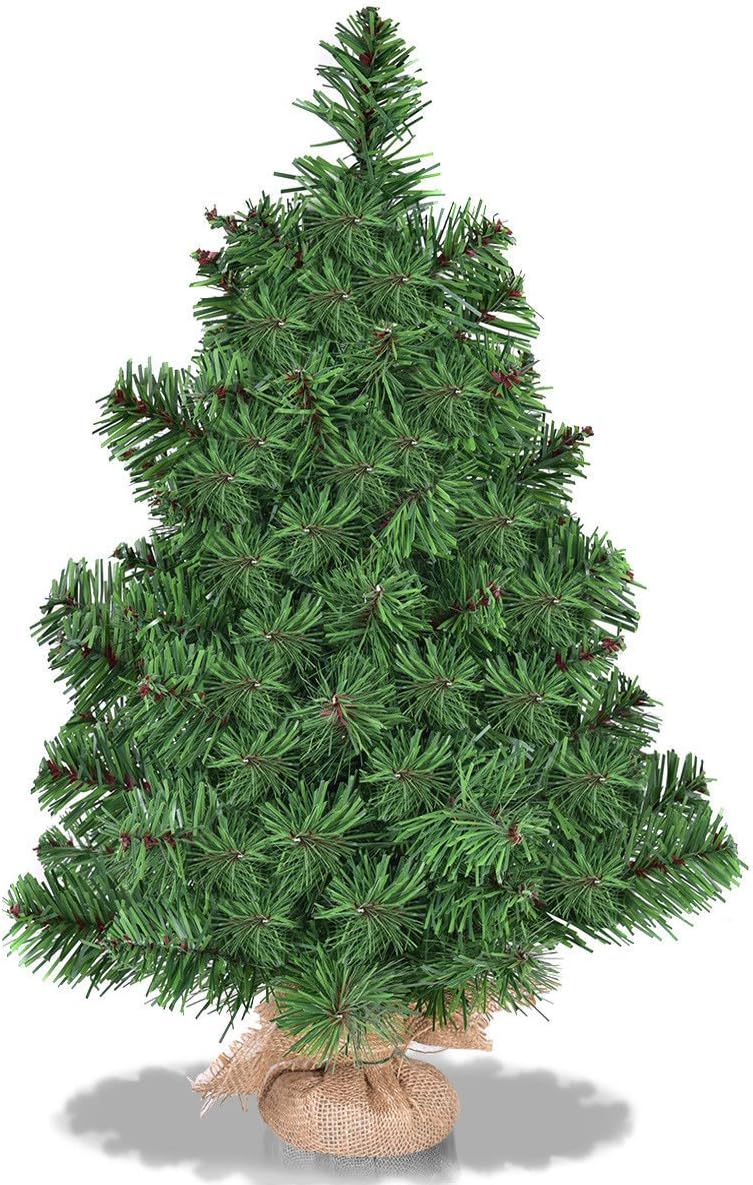Goplus 2ft Tabletop Mini Christmas Tree, Artificial Small Christmas Tree with 67 PVC Branch Tips, Cloth Bag Base, Green Spruce Xmas Tree for Home, Office Decoration, No Assembly Required