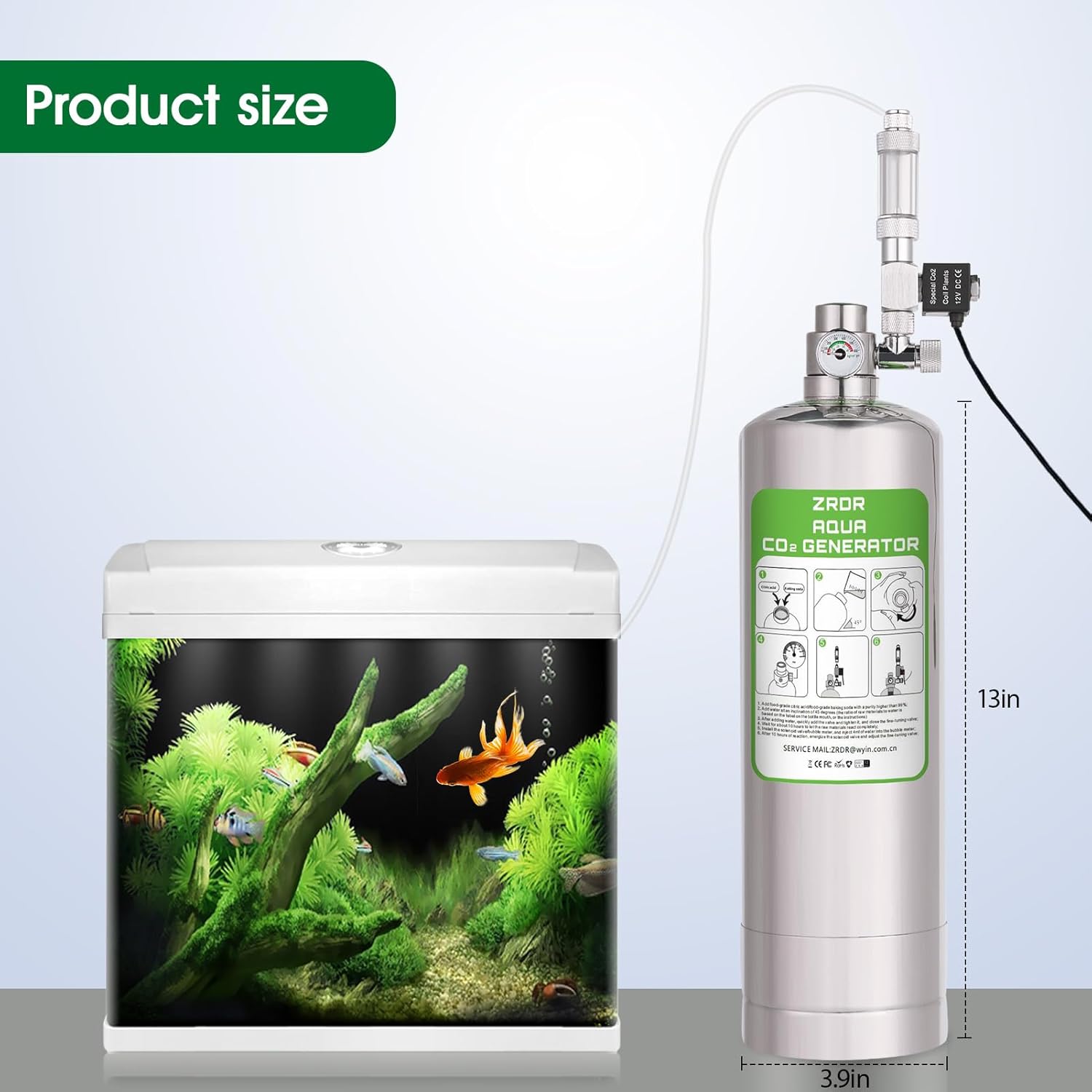 ZRDR Aquarium Co2 System 2L with Pressure Gauge Automatic Pressure Relief Valve Bubble Counter for Aquarium Plants，Stable Output