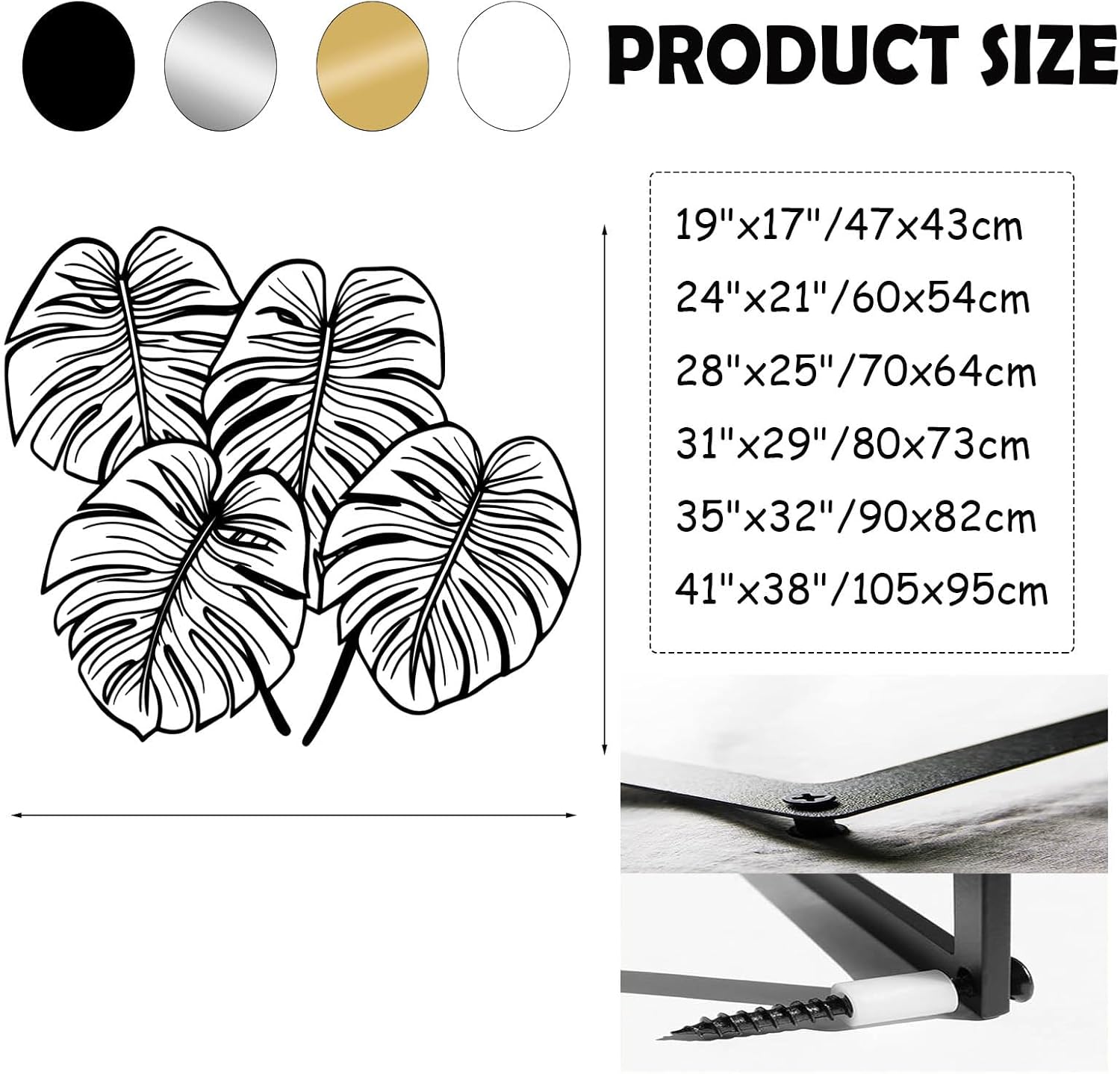 Jogwenu Monstera Leaf Metal Wall Art, Monstera Leaf Metal Wall Decor, Leaves Wall Decor, Tropical Wall Art, Plant Wall Decoration, Nature Wall Hanging, Bedroom Wall Hanging (White, 19"x17"/47x43cm)