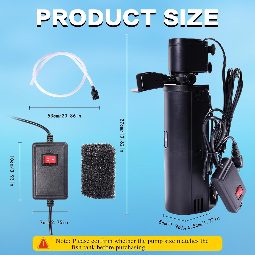 Dual-Chamber U-V Aquarium Filter, 4-in-1 Submersible Fish Tank Filter for 20-75 Gal Turtle Tanks, Ultra-Silent Green Clean Machine with Filtration, Wave Making & Oxygenation