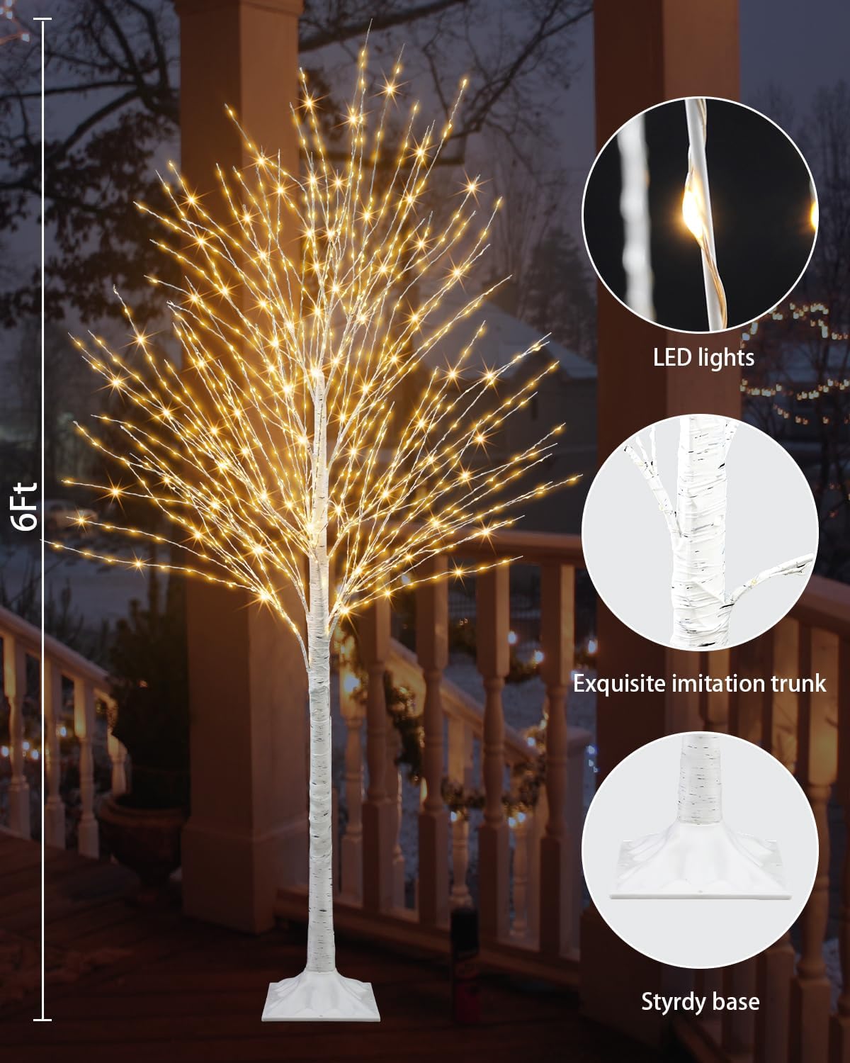 6 FT White Birch Tree with 936 LED Lights, Lighted Birch Tree Artificial Light Up Birch Twig Christmas Tree with Timer for Yard Wedding Porch Home Indoor Outdoor Decor